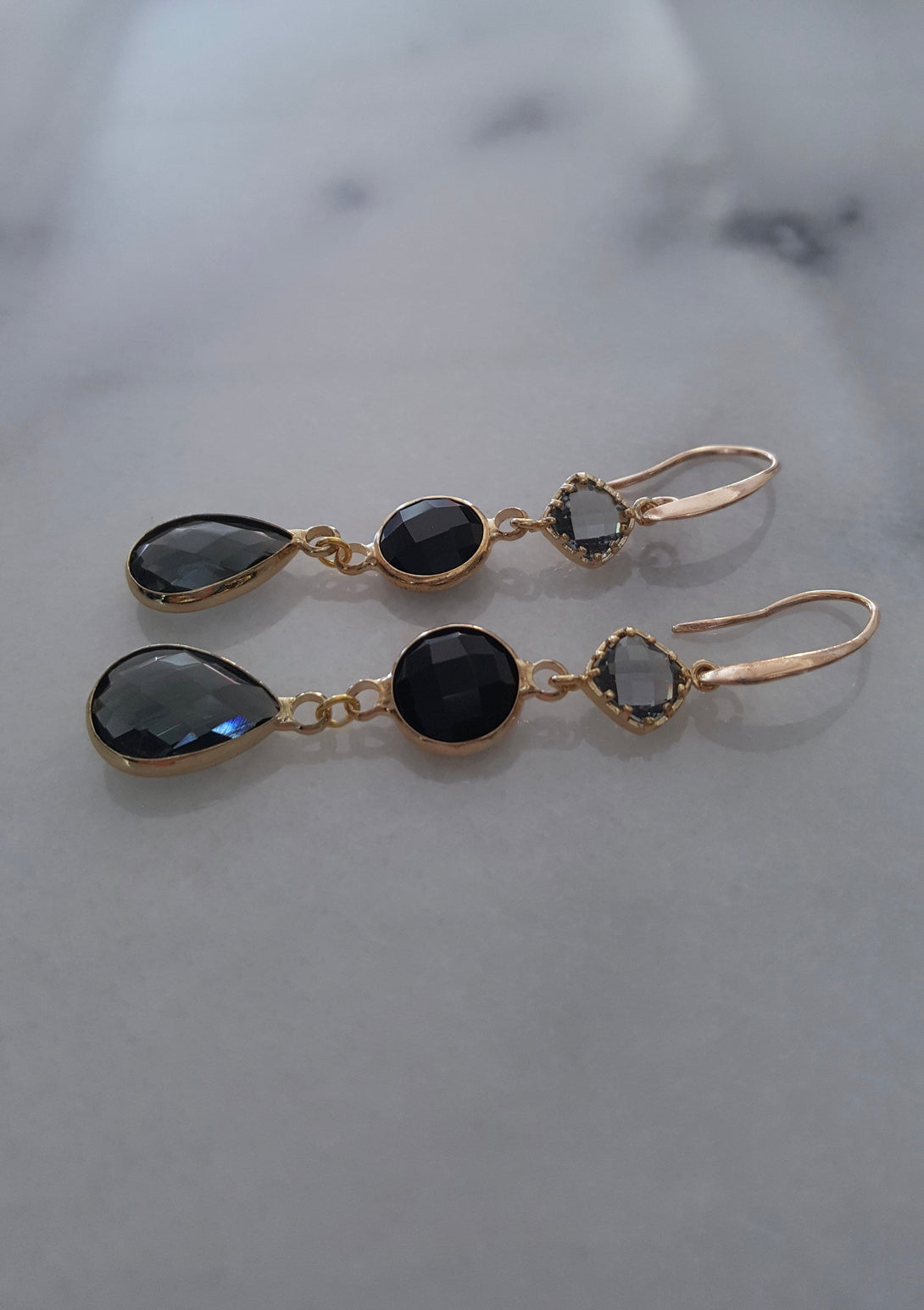 Light Weight, Gemstone Earrings, Onyx, Charcoal Quartz, Healing Gemstones