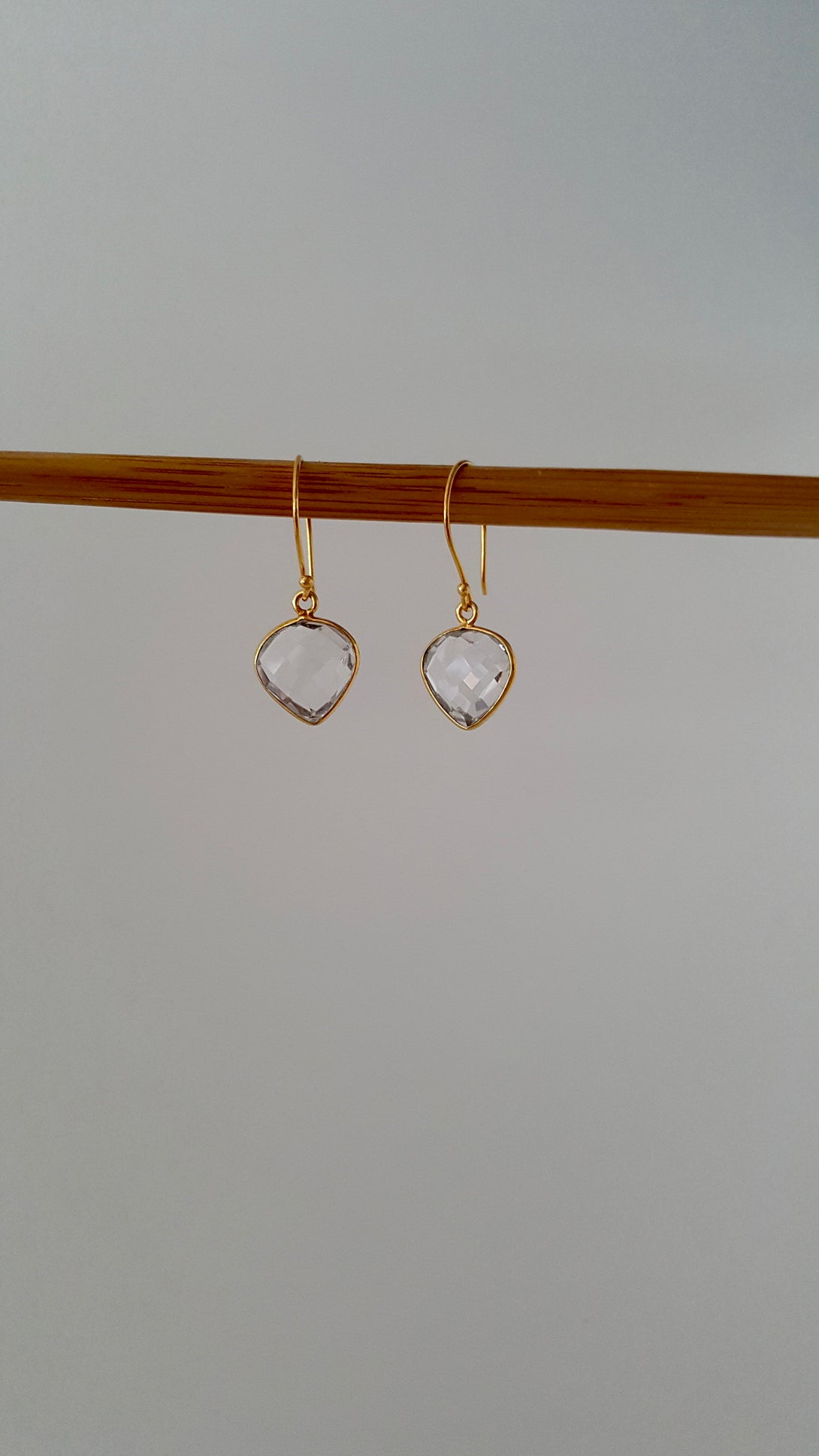 Handcrafted Heart Shape Clear Quartz Earrings, April Birthstone Jewellery