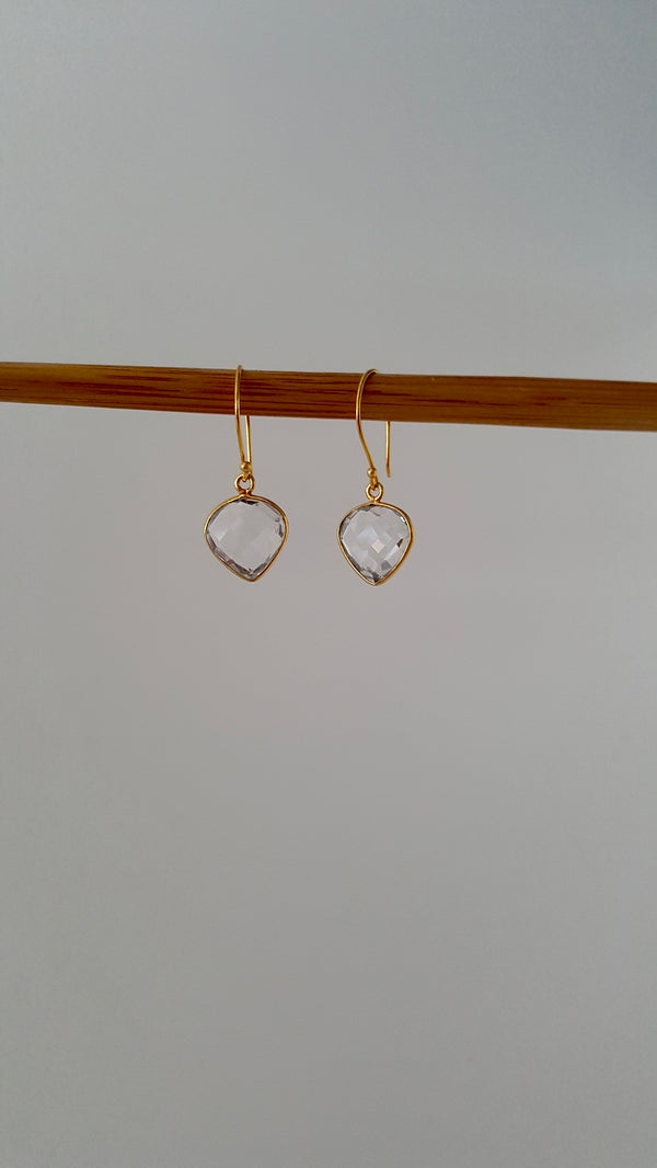 Handcrafted Heart Shape Clear Quartz Earrings, April Birthstone Jewellery