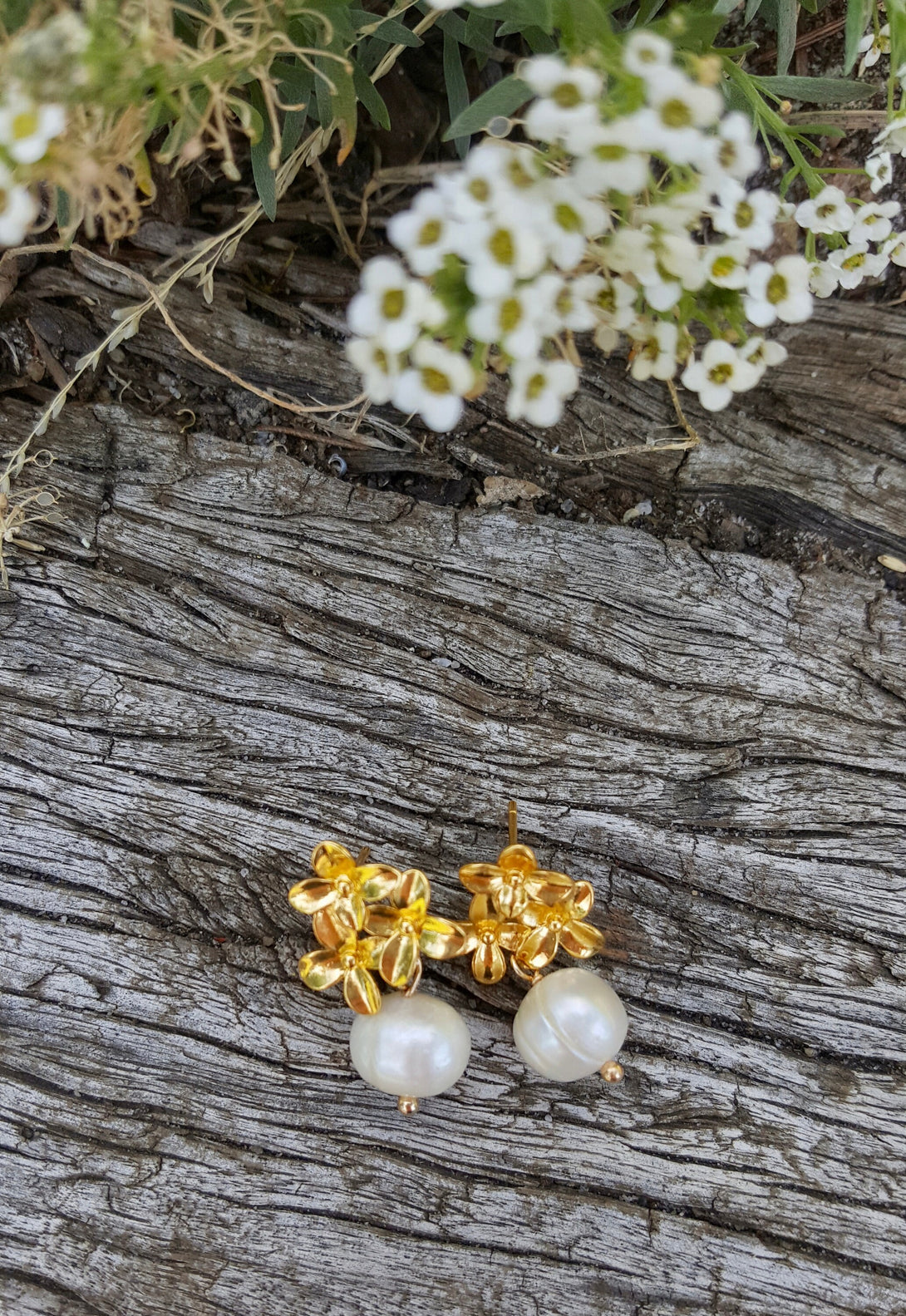 Handcrafted, Bridal Floral Pearl Earrings, June Birthstone Jewellery