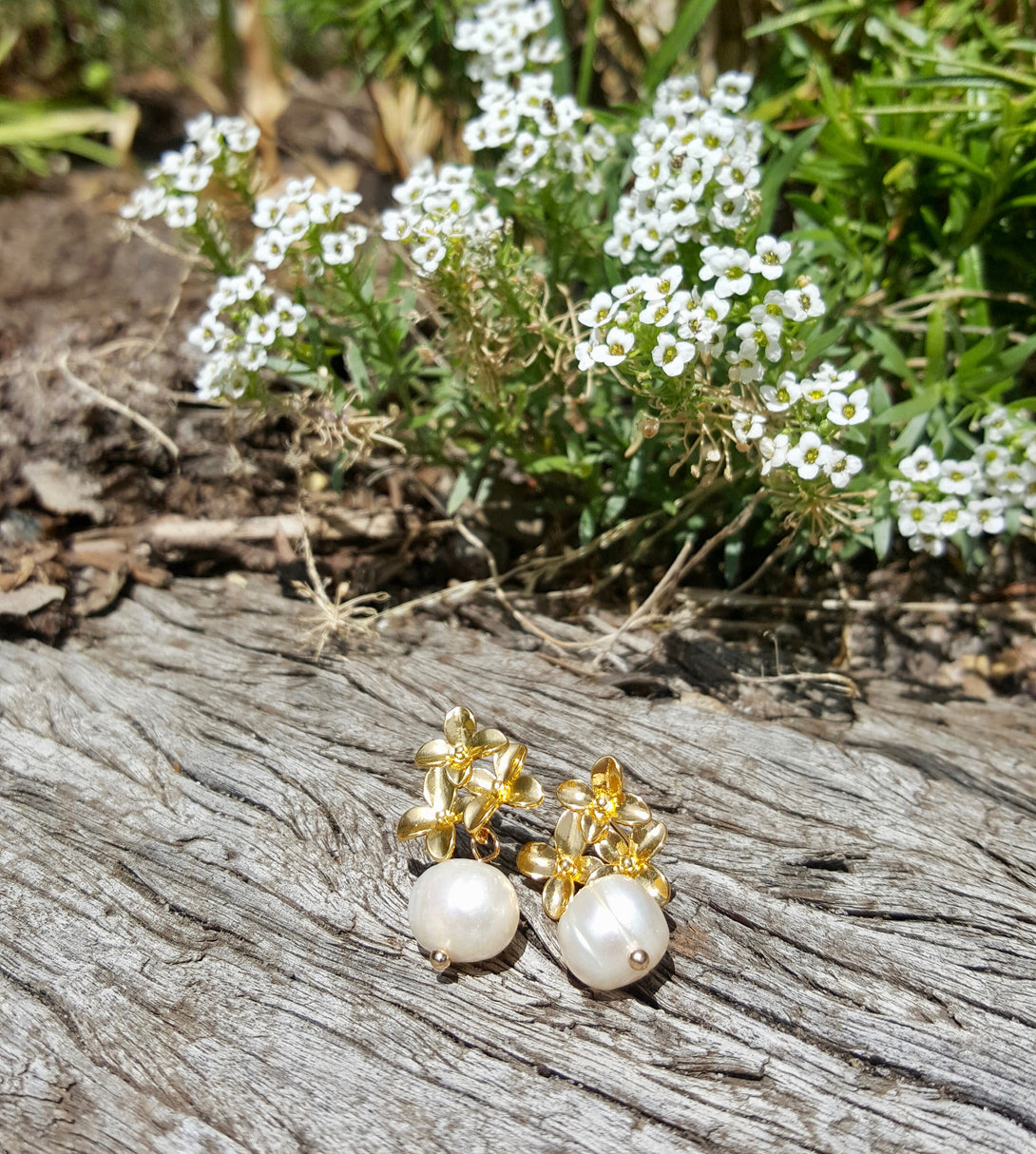 Handcrafted, Bridal Floral Pearl Earrings, June Birthstone Jewellery