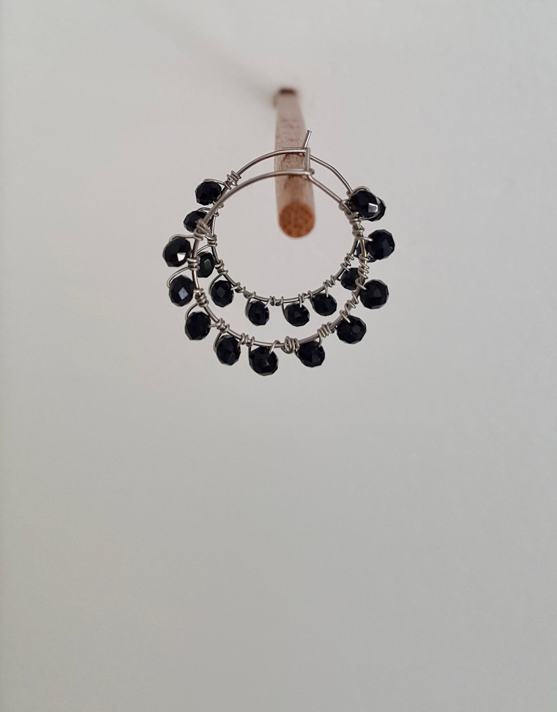 Handcrafted Wire Wrap Onyx Hoop Earrings