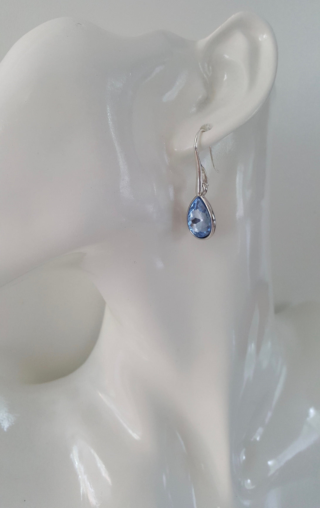 Blue Crystal Silver Drop Earrings