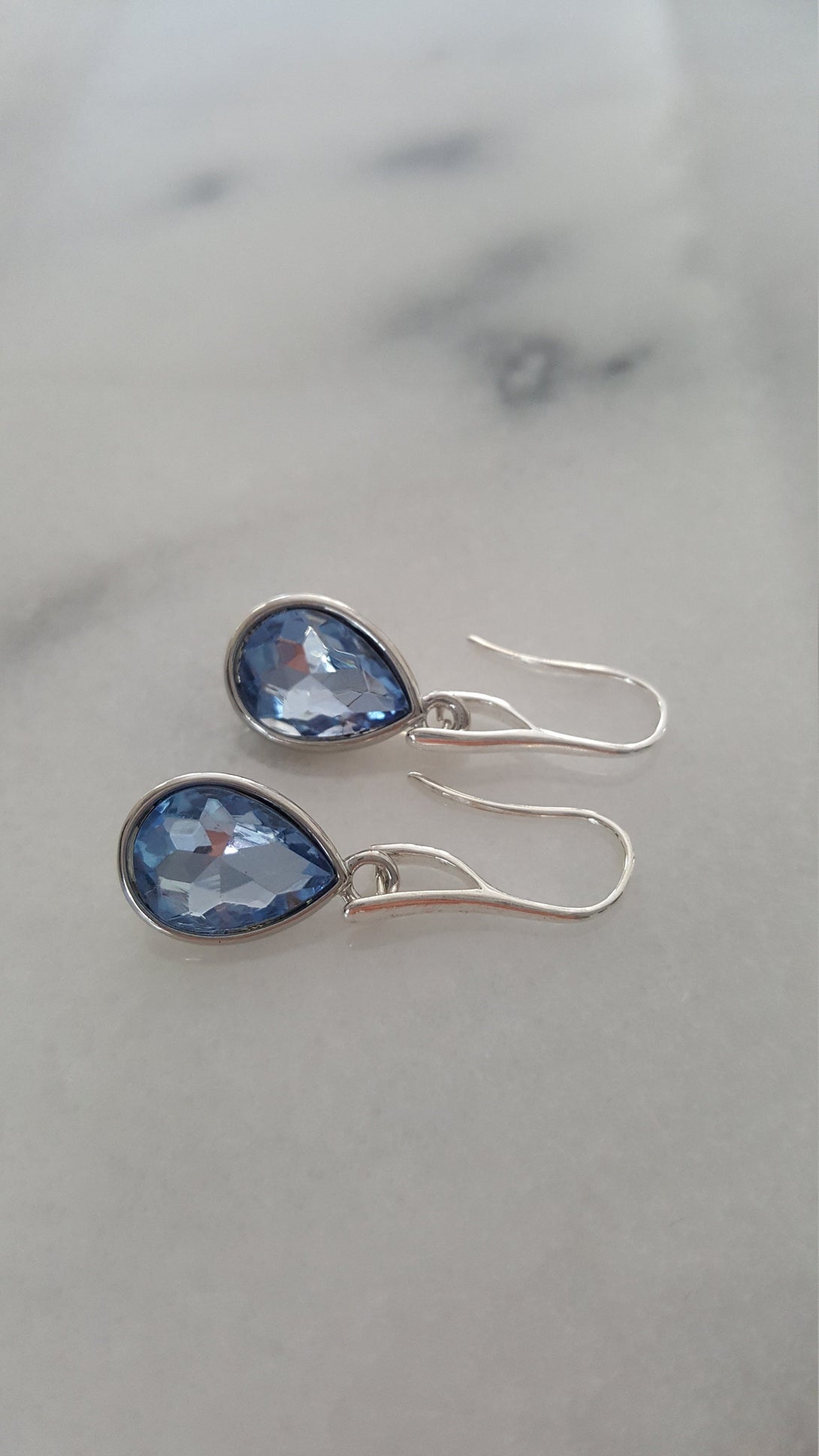 Blue Crystal Silver Drop Earrings