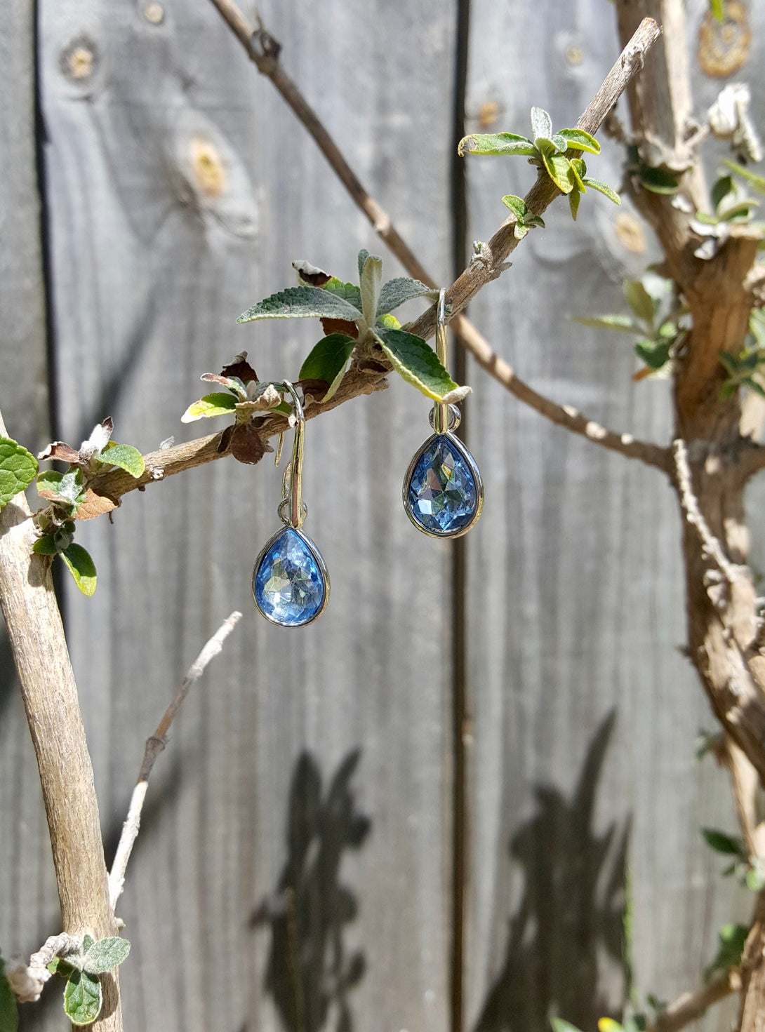 Blue Crystal Silver Drop Earrings