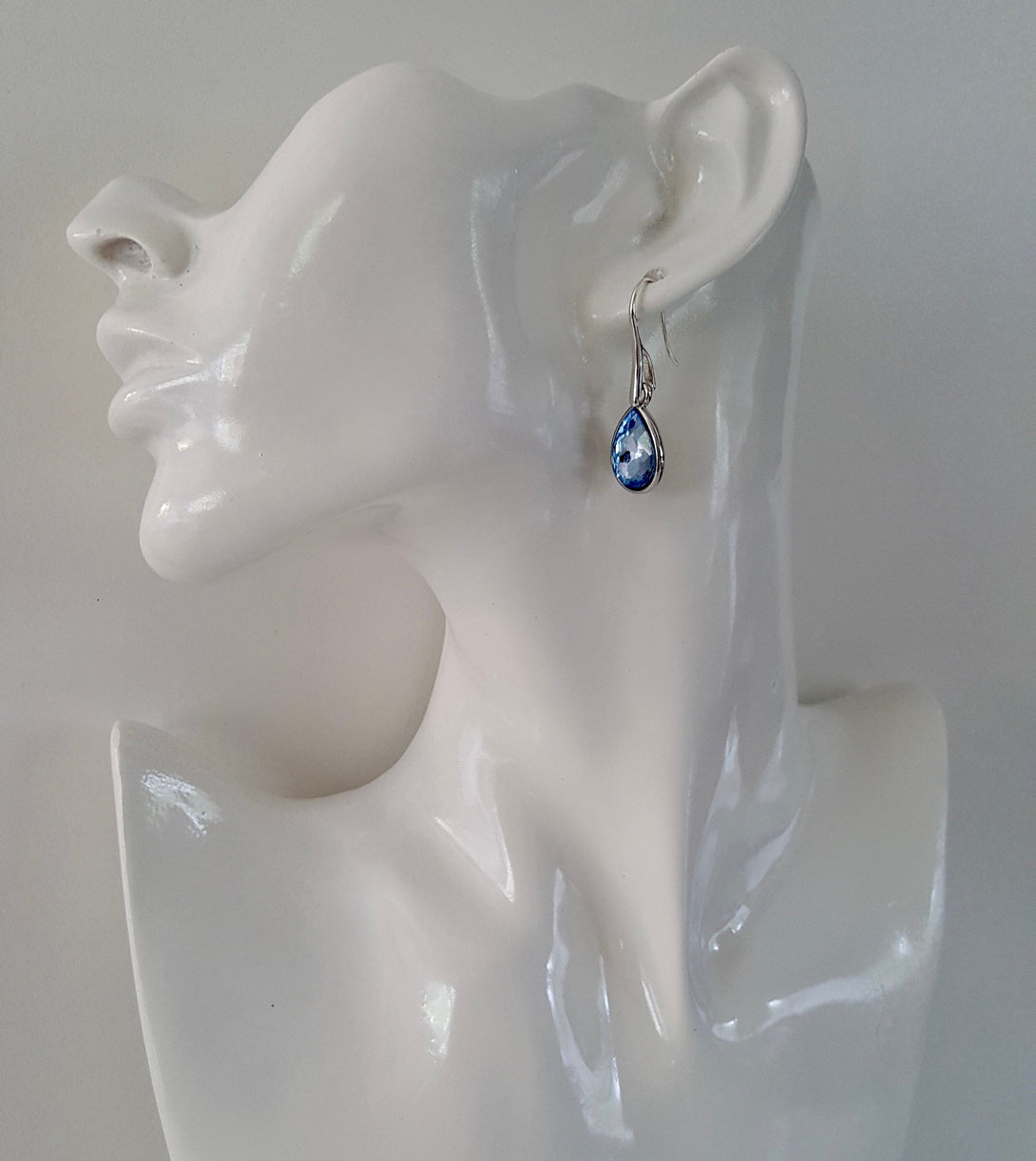 Blue Crystal Silver Drop Earrings