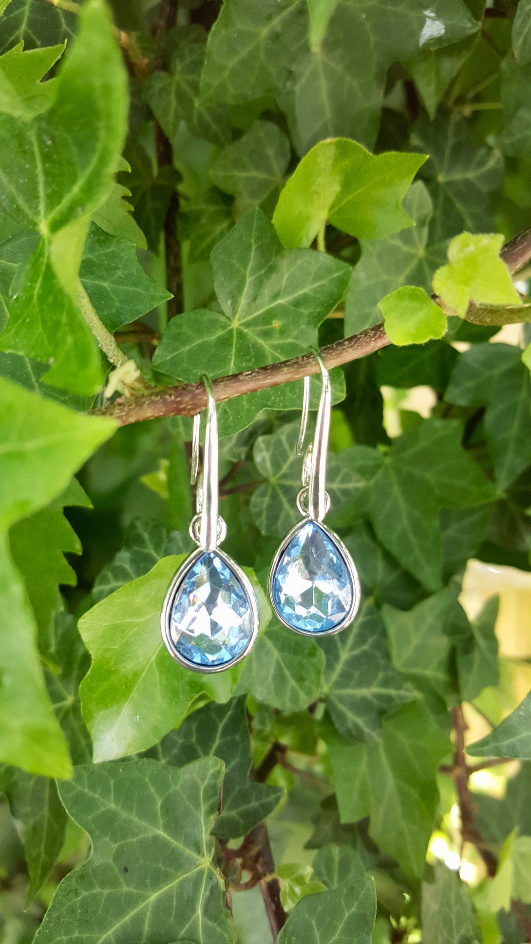 Blue Crystal Silver Drop Earrings