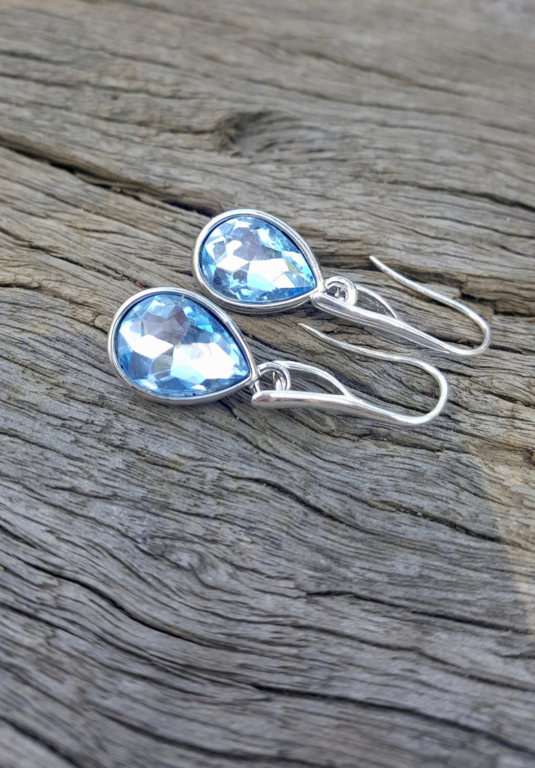 Blue Crystal Silver Drop Earrings