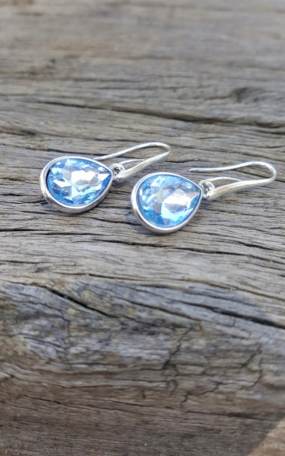 Blue Crystal Silver Drop Earrings