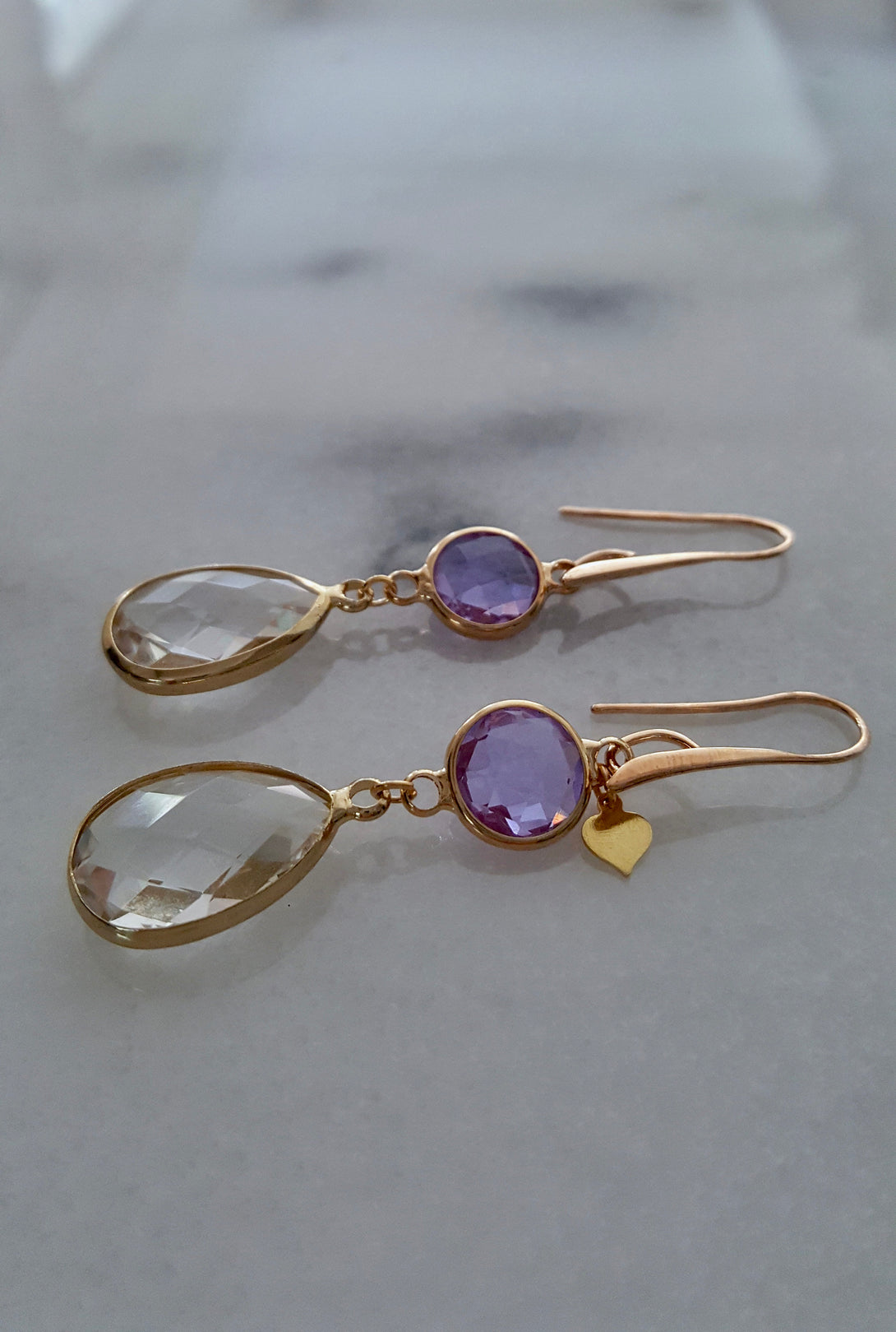 Handcrafted Light Rose Gold Gemstone Drop Earrings