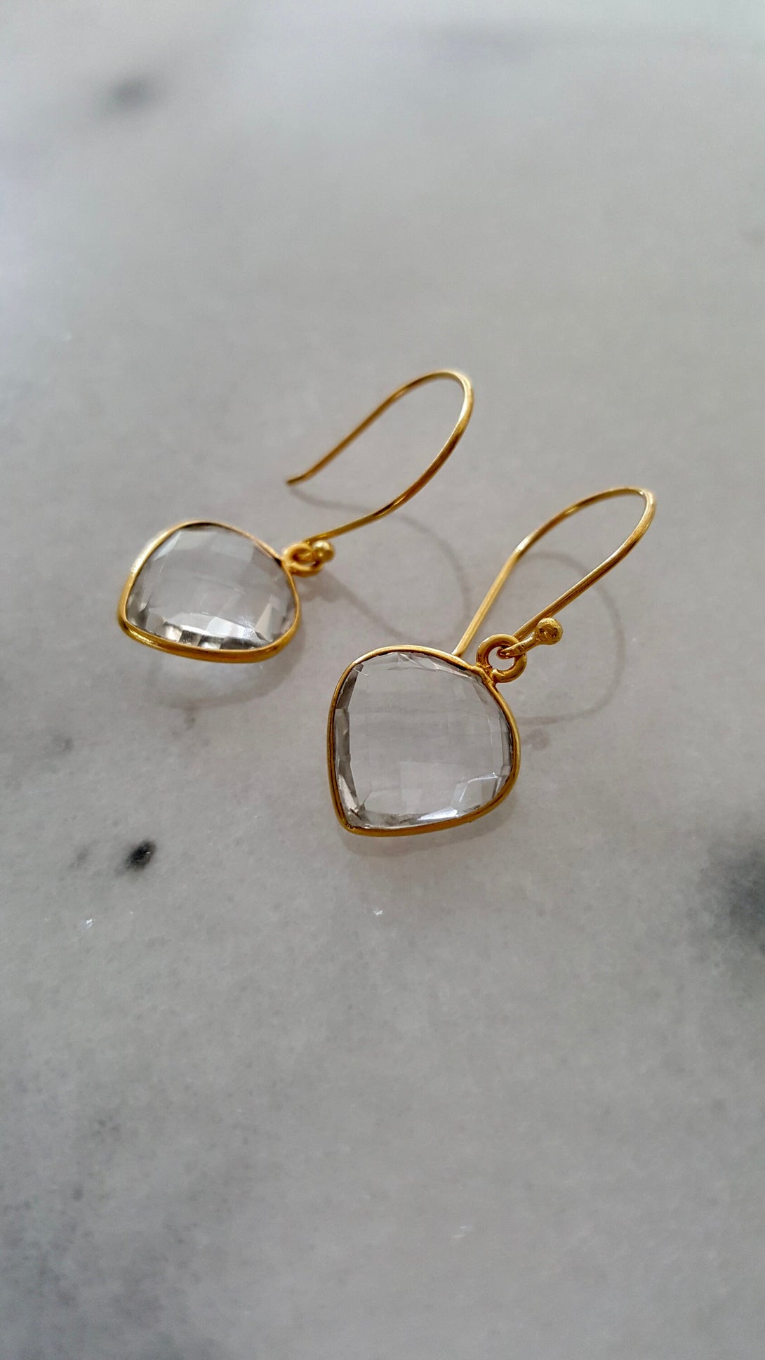 Handcrafted Heart Shape Clear Quartz Earrings, April Birthstone Jewellery