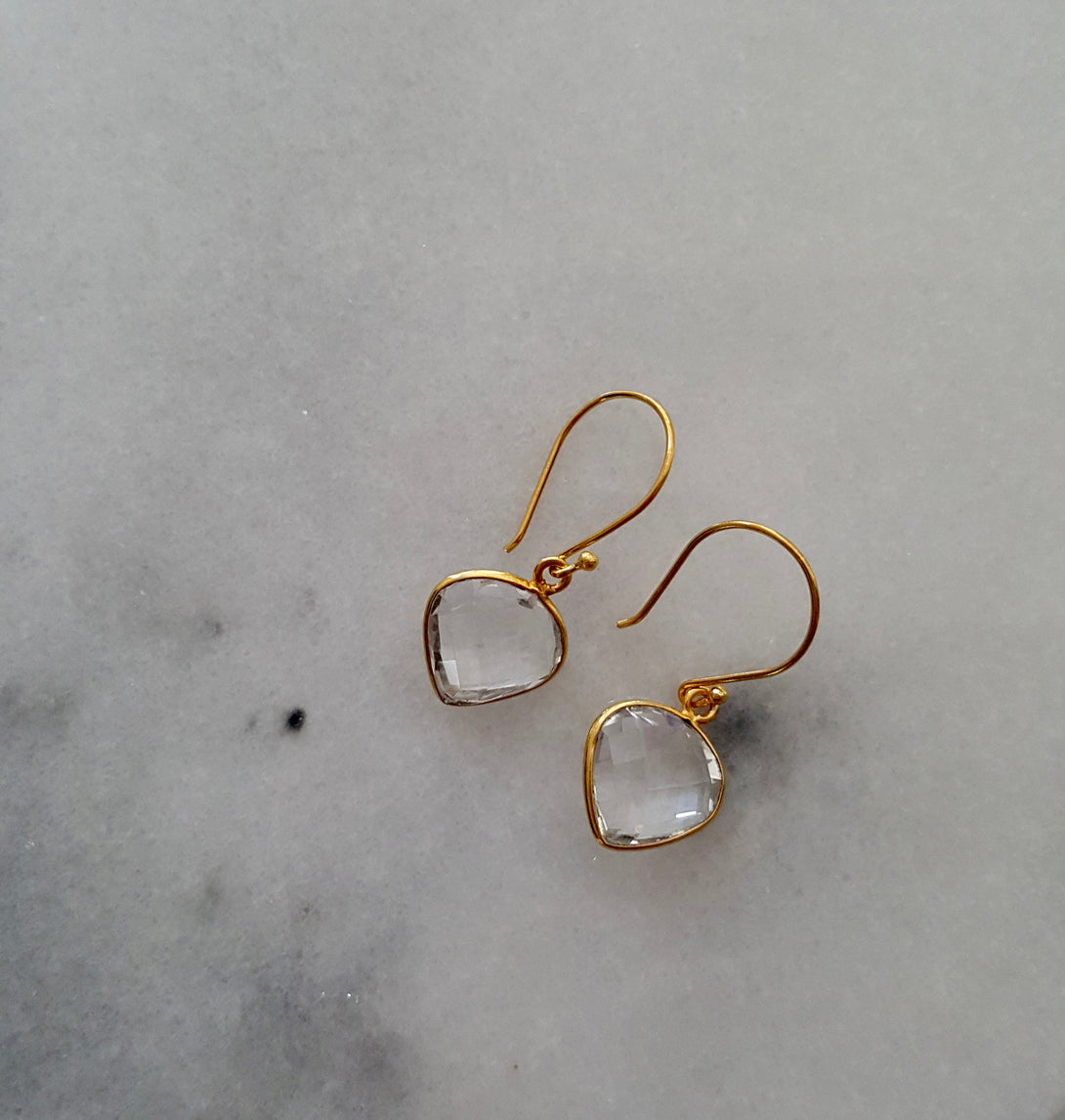 Handcrafted Heart Shape Clear Quartz Earrings, April Birthstone Jewellery