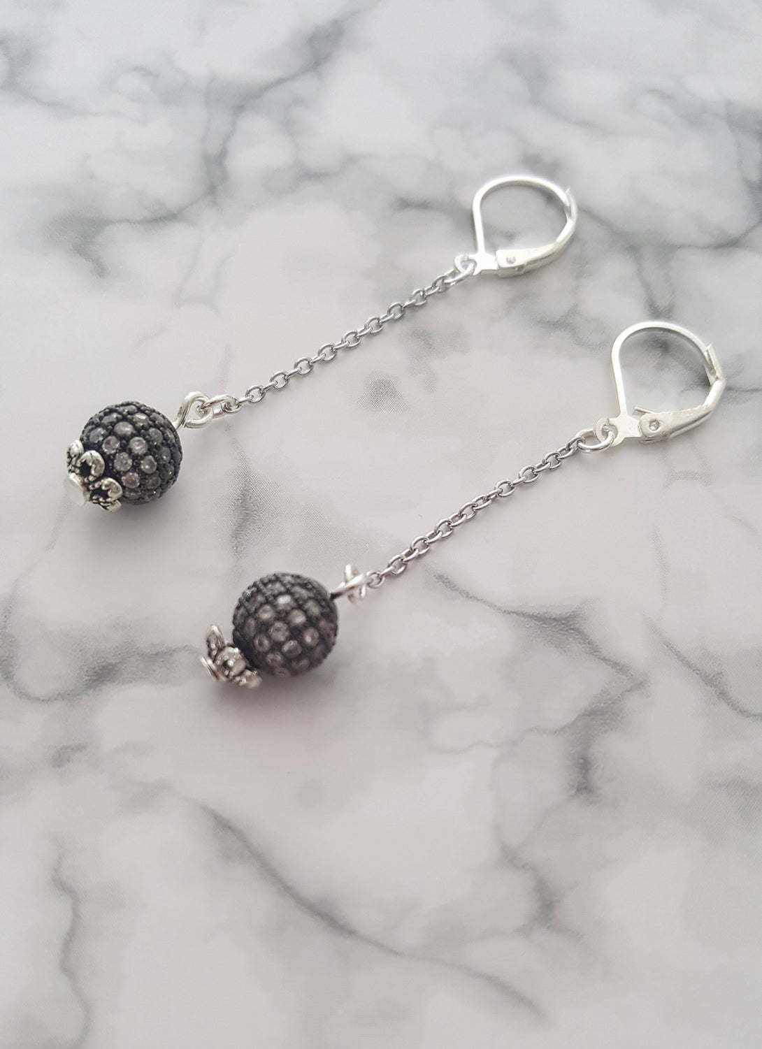 Austrian Crystal Disco Ball Chain Drop Earrings, 70's Inspired Jewellery, Sterling Silver