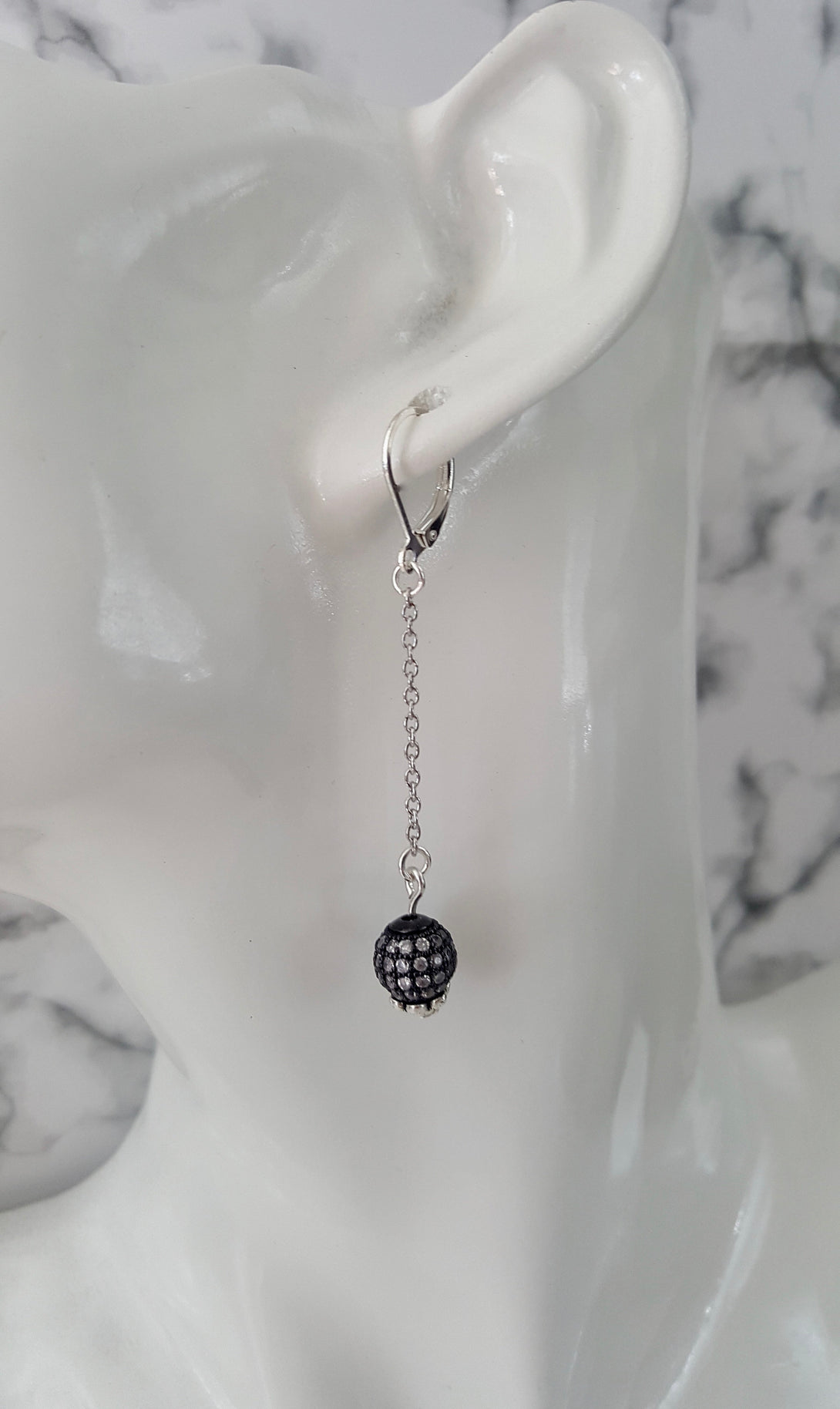 Austrian Crystal Disco Ball Chain Drop Earrings, 70's Inspired Jewellery, Sterling Silver