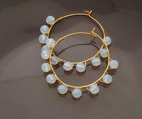 Rainbow Moonstone Hoop Earrings, June Birthstone Jewellery