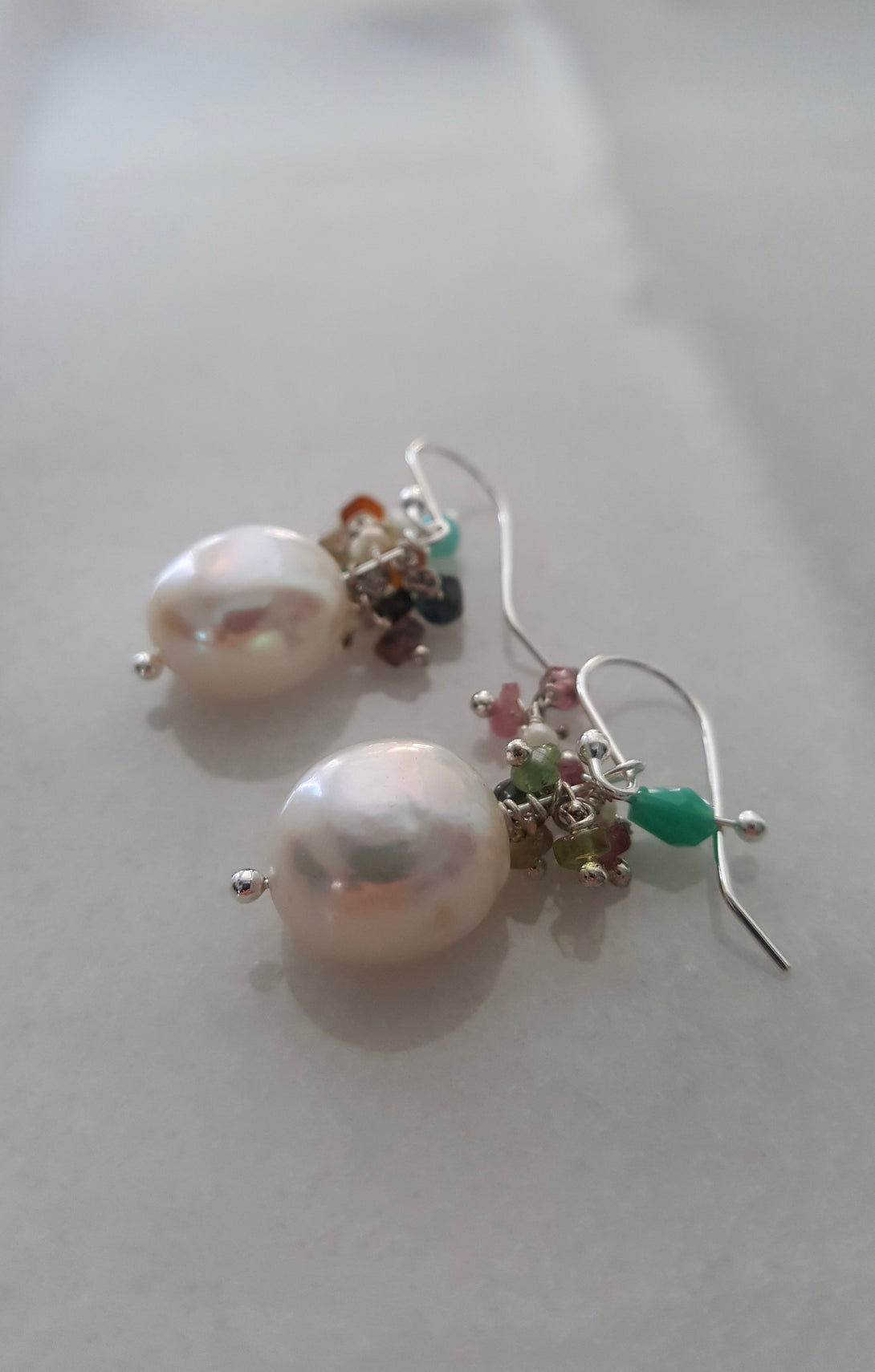 Handcrafted Baroque Pearl And Tourmaline Earrings, June Birthstone Jewellery