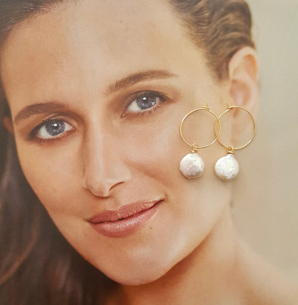 Gold Coin Pearl Hoop Earrings, Symbolic June Birthstone Jewellery