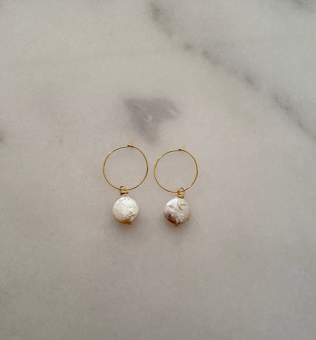 Gold Coin Pearl Hoop Earrings, Symbolic June Birthstone Jewellery