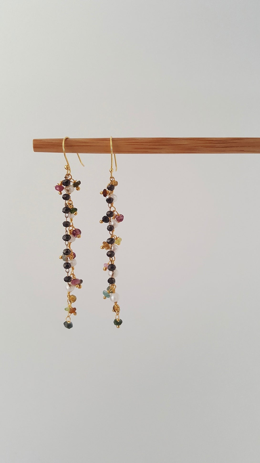 Tourmaline, Onyx And Pearl Tassel Earrings, June And December Birthstone Jewellery