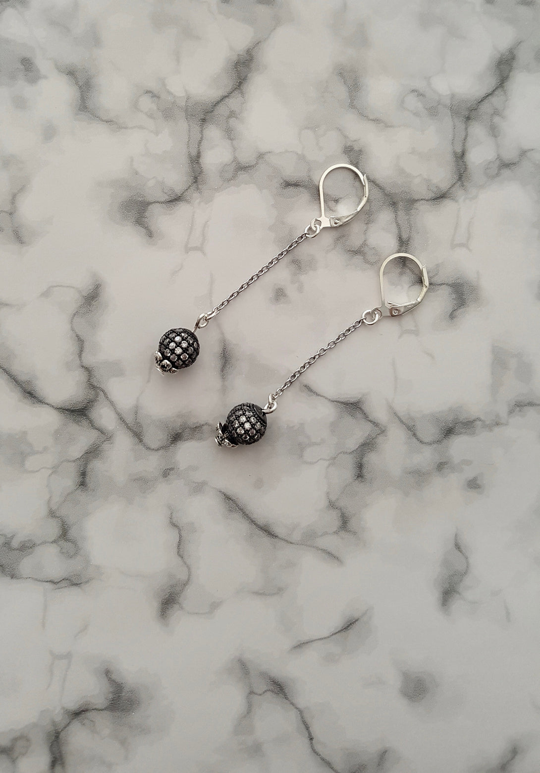 Austrian Crystal Disco Ball Chain Drop Earrings, 70's Inspired Jewellery, Sterling Silver