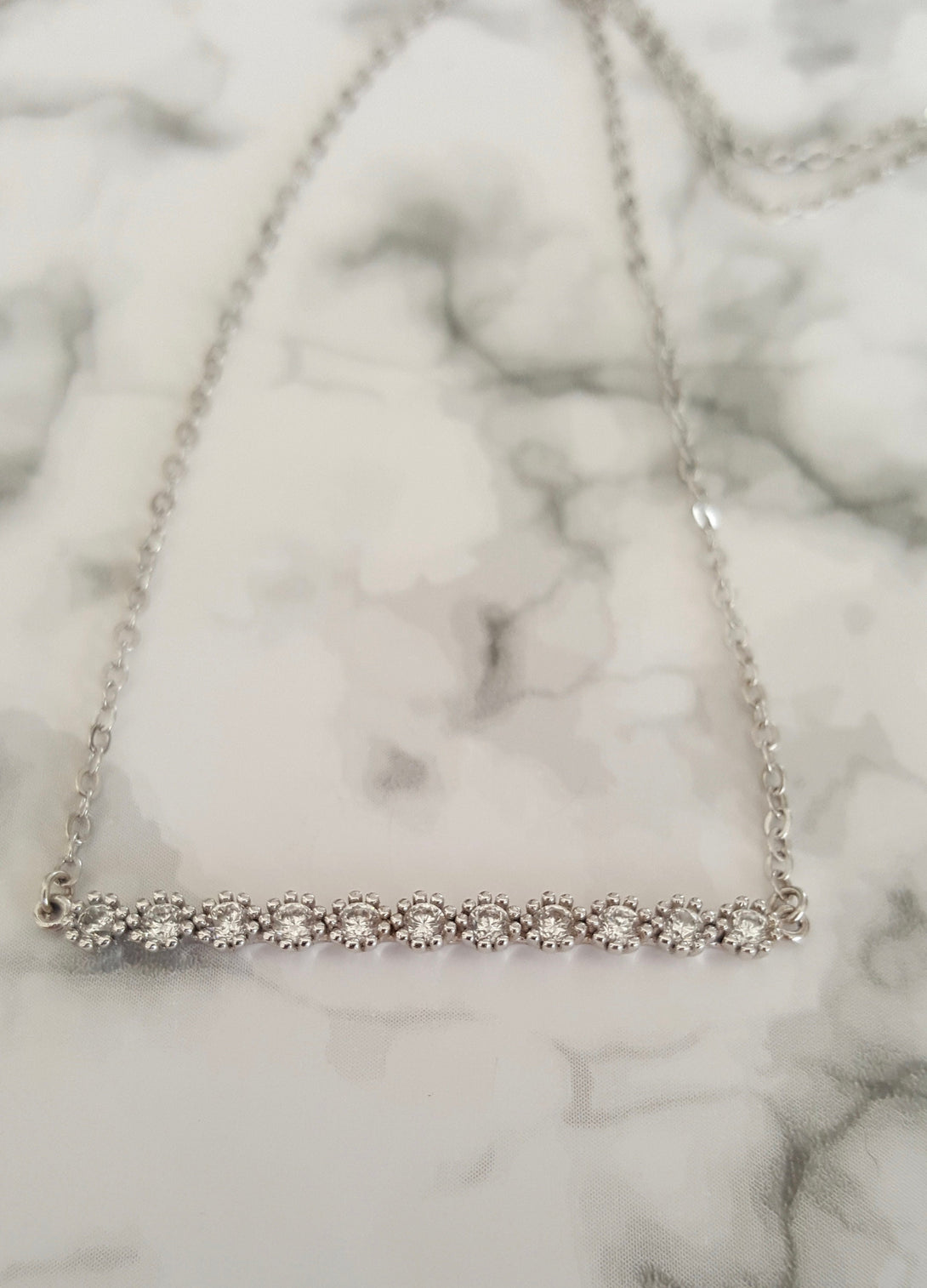 Silver Zircon Bar Necklace