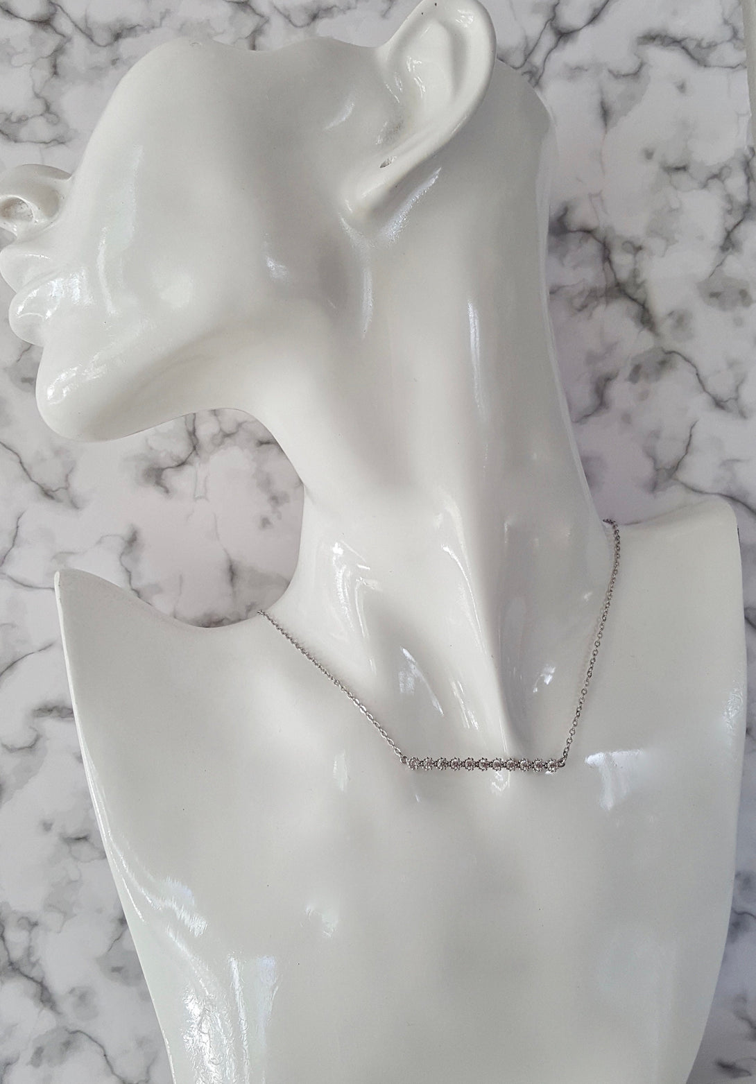 Silver Zircon Bar Necklace