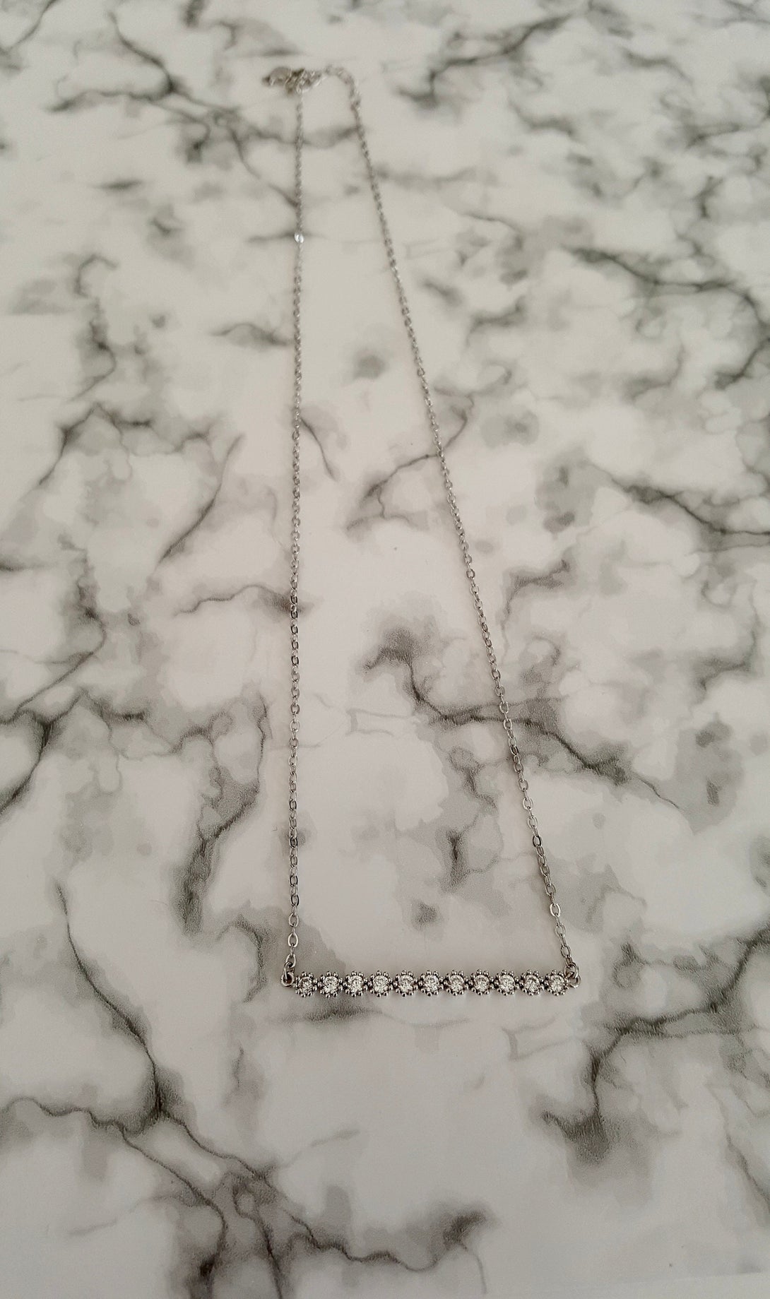 Silver Zircon Bar Necklace