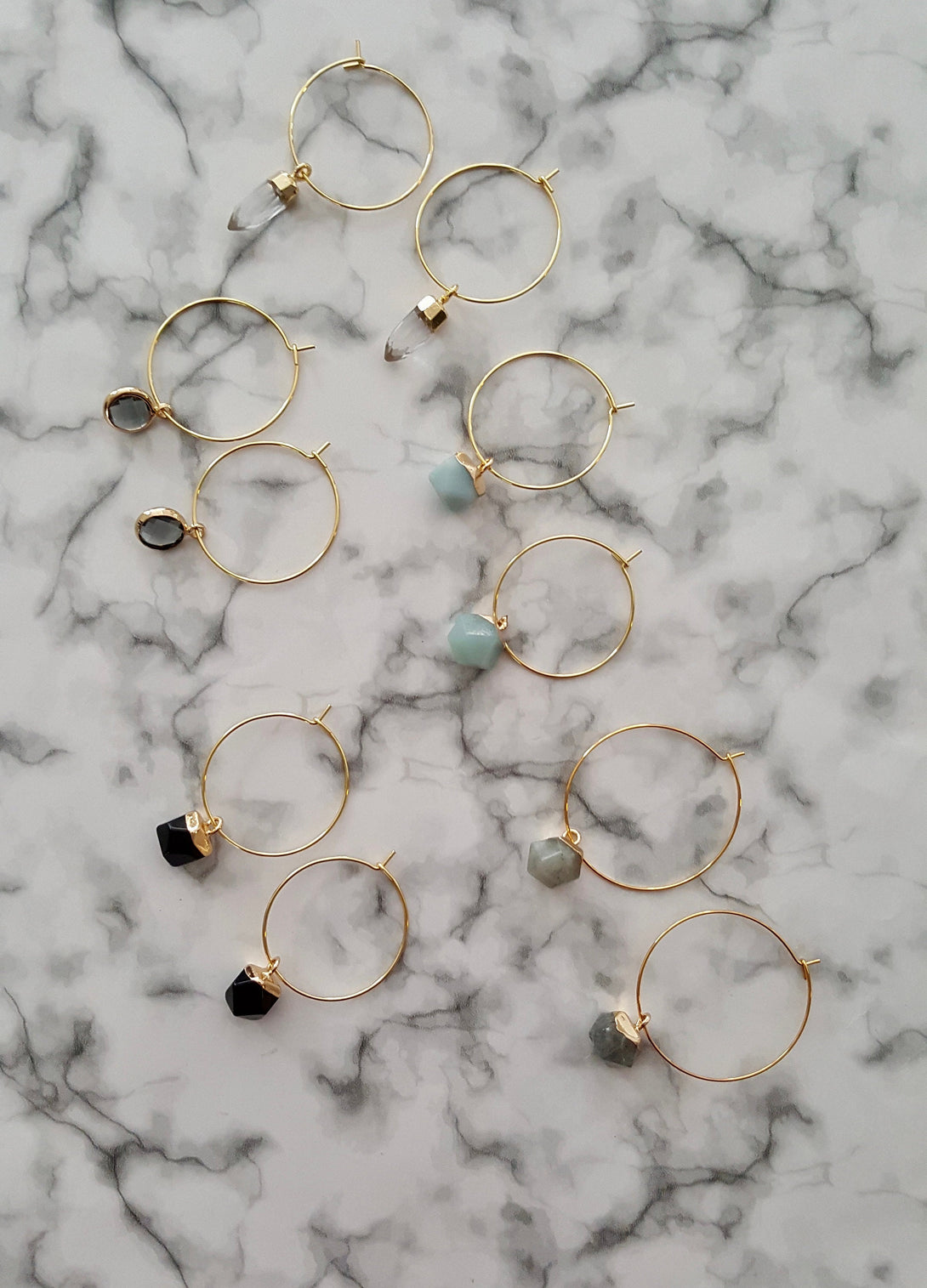 Raw Stone Hoop Earrings, Birthstone Jewellery