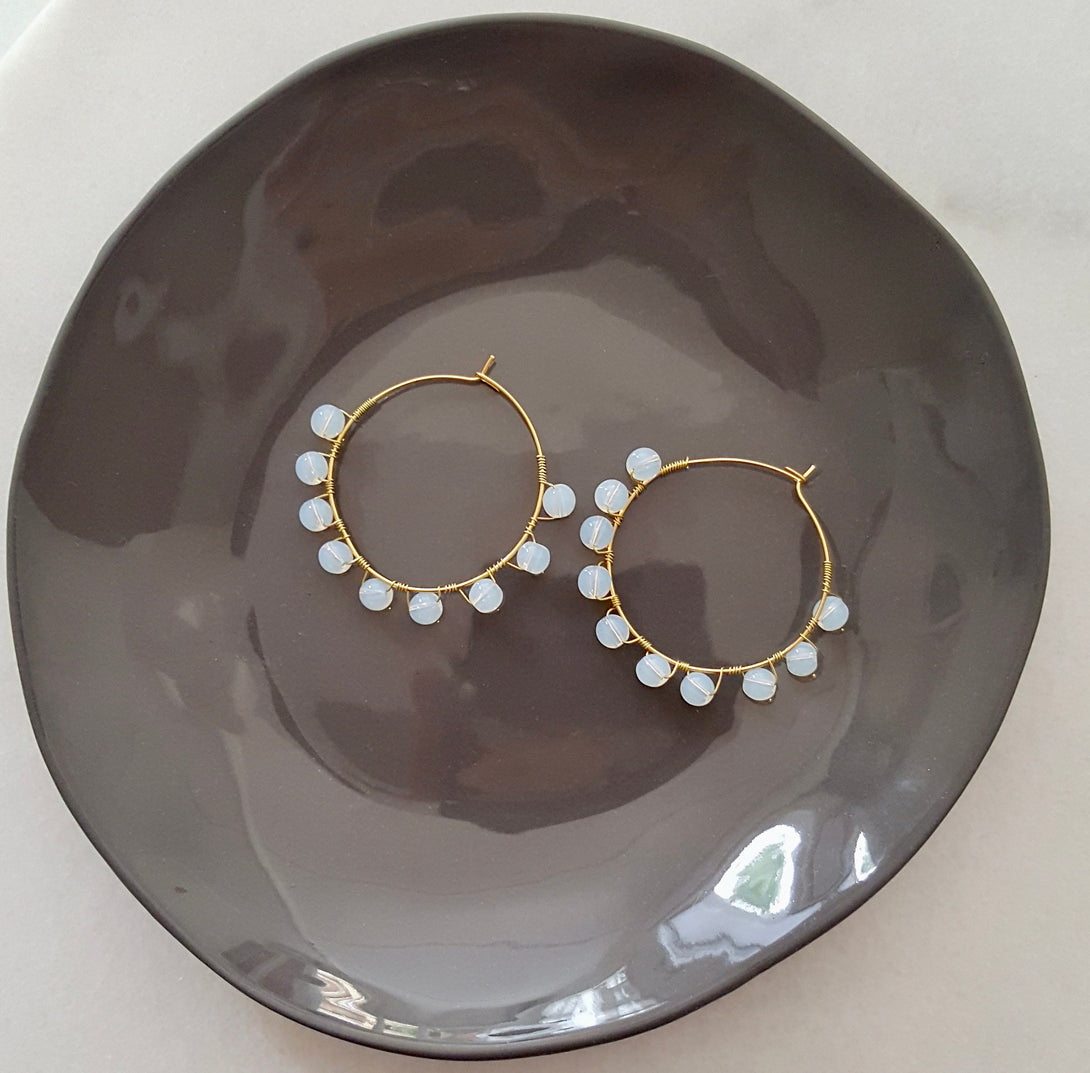 Rainbow Moonstone Hoop Earrings, June Birthstone Jewellery