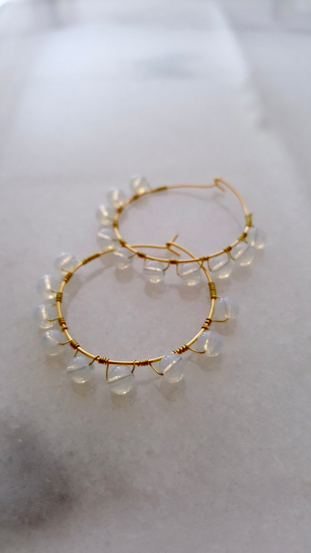 Rainbow Moonstone Hoop Earrings, June Birthstone Jewellery