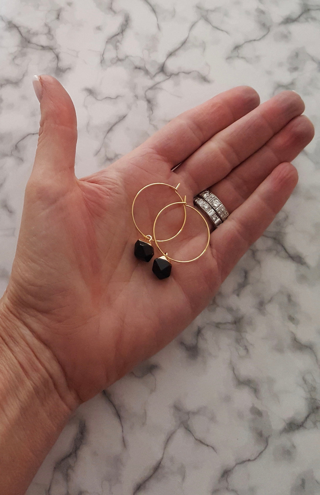 Onyx Hoop Earrings, Healing Crystals, Birthstone Jewellery