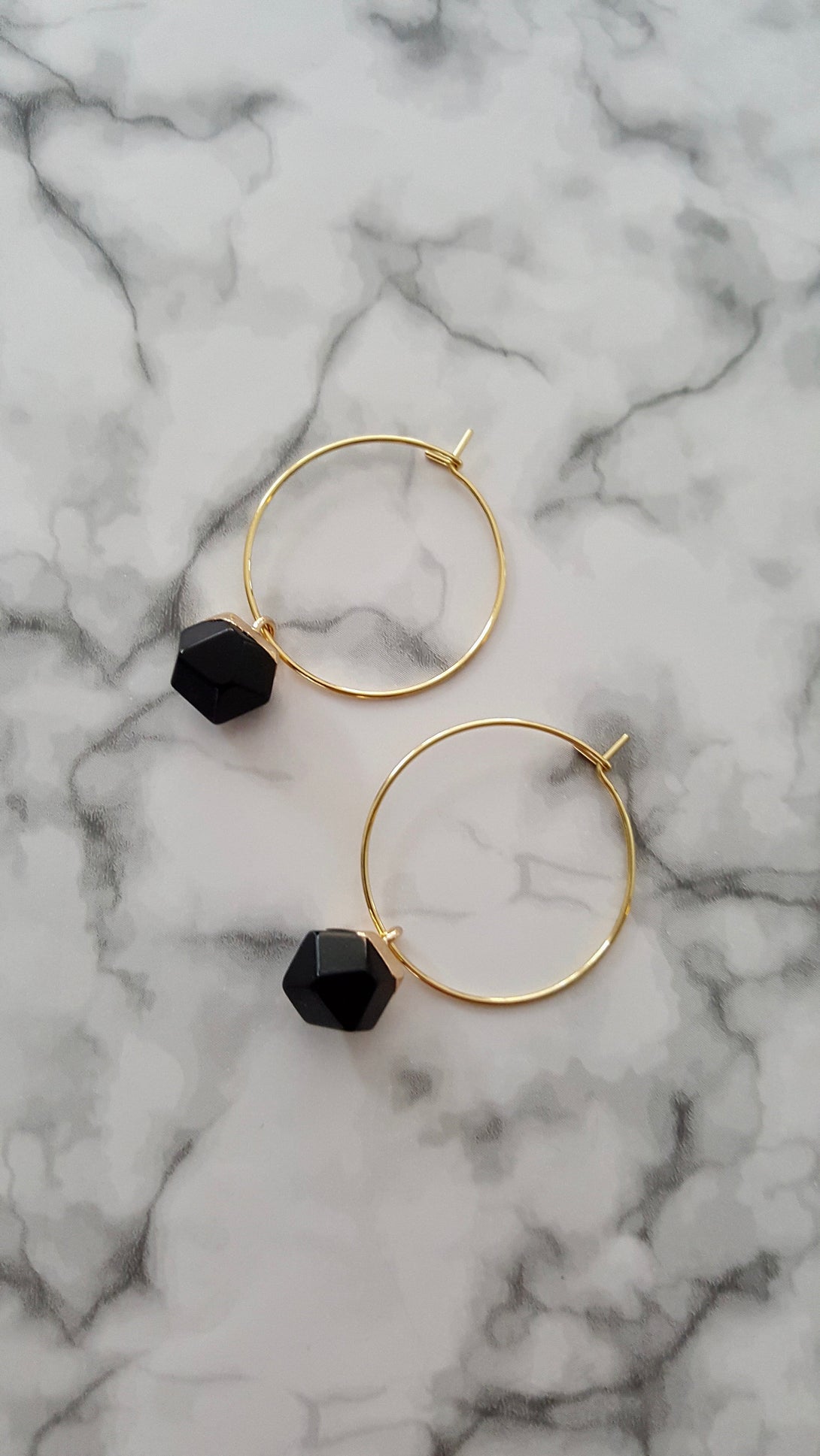 Onyx Hoop Earrings, Healing Crystals, Birthstone Jewellery