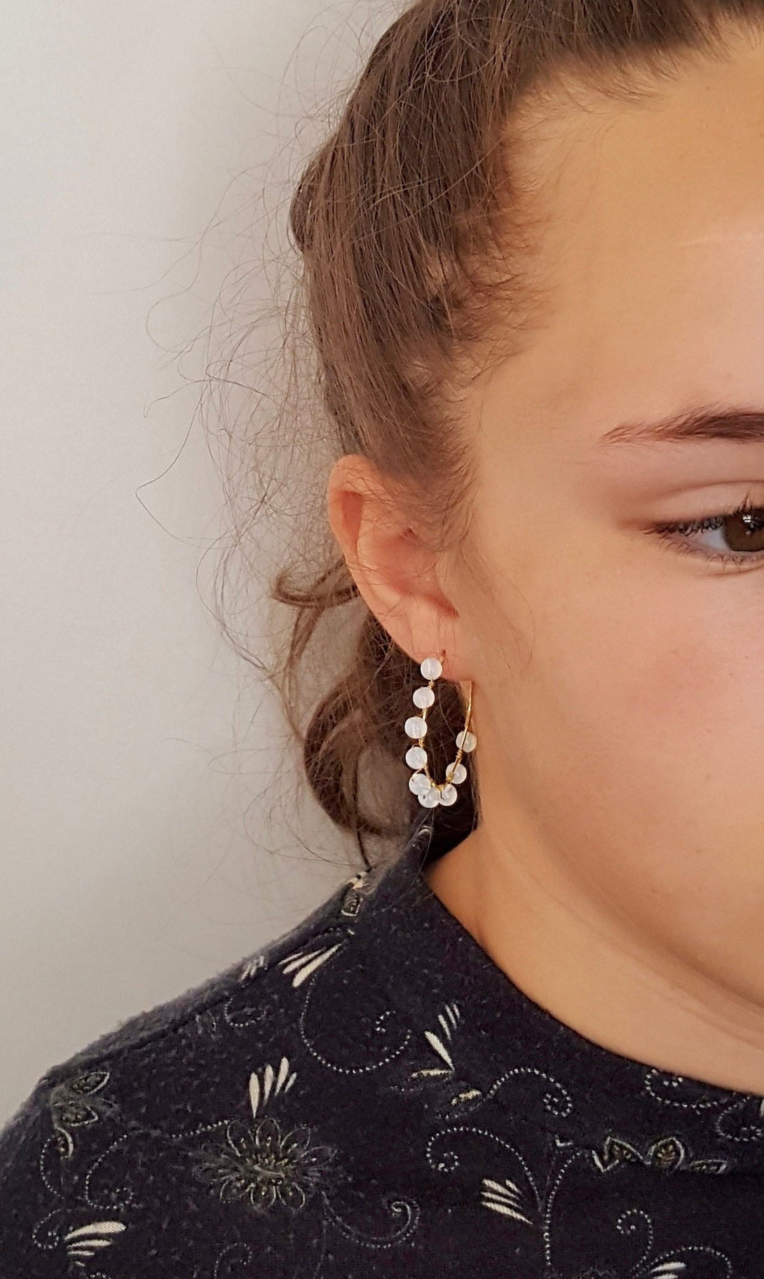 Rainbow Moonstone Hoop Earrings, June Birthstone Jewellery