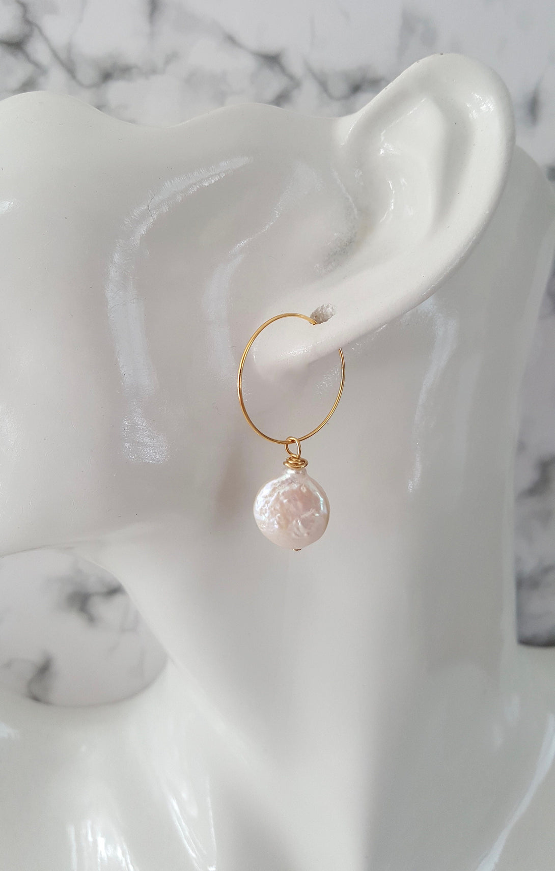 Gold Coin Pearl Hoop Earrings, Symbolic June Birthstone Jewellery