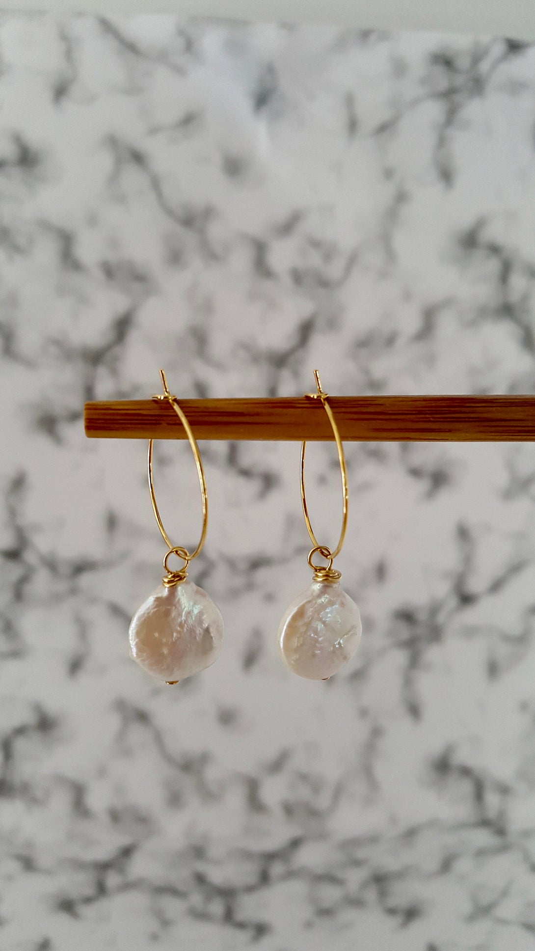 Gold Coin Pearl Hoop Earrings, Symbolic June Birthstone Jewellery