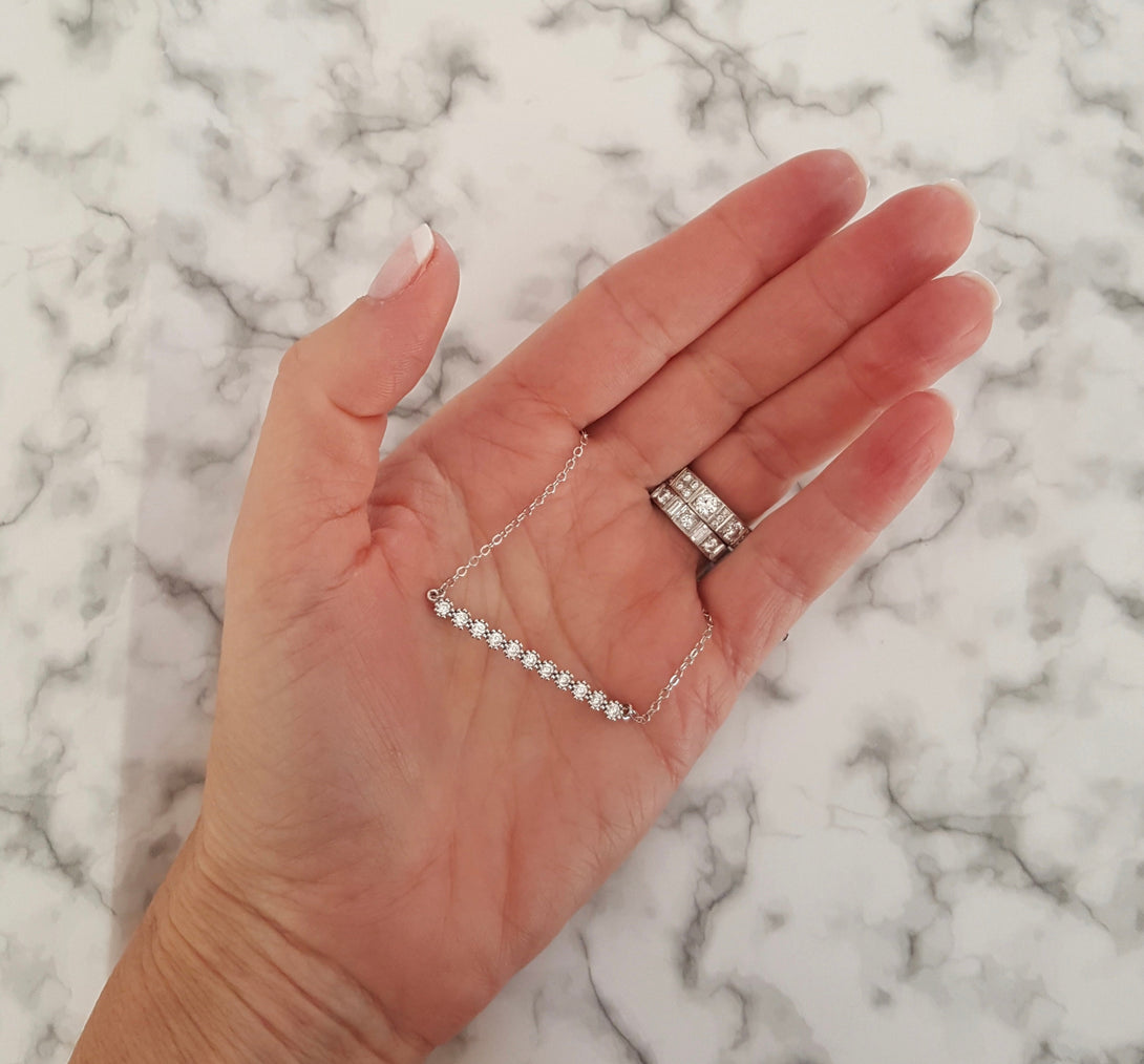 Silver Zircon Bar Necklace