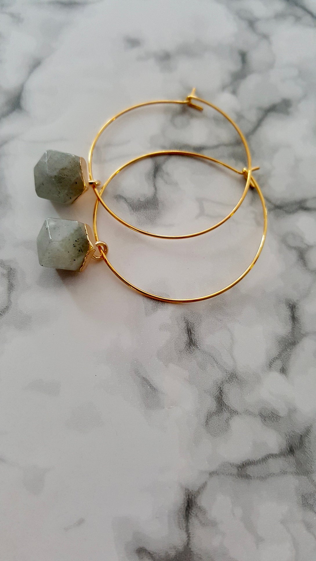 Raw Stone Hoop Earrings, Birthstone Jewellery