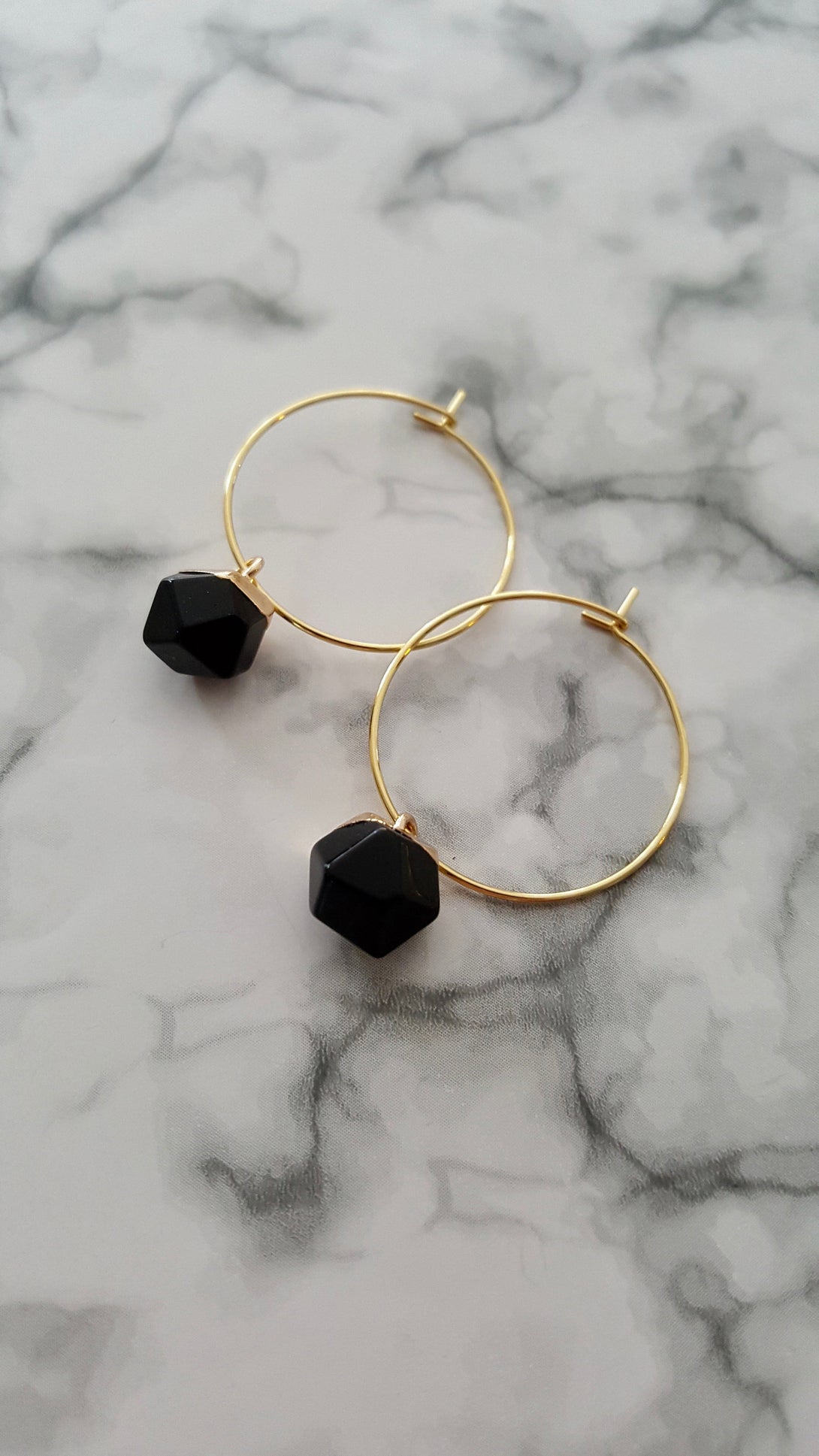 Onyx Hoop Earrings, Healing Crystals, Birthstone Jewellery