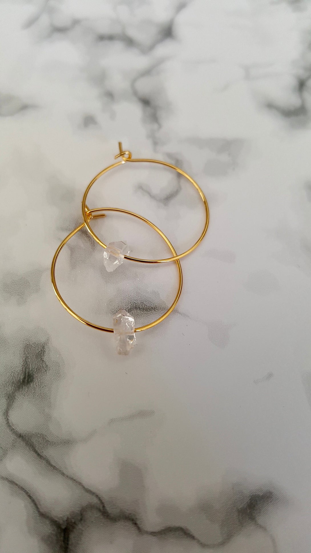 Gold Herkimer Diamond Hoops, April Birthstone Jewellery