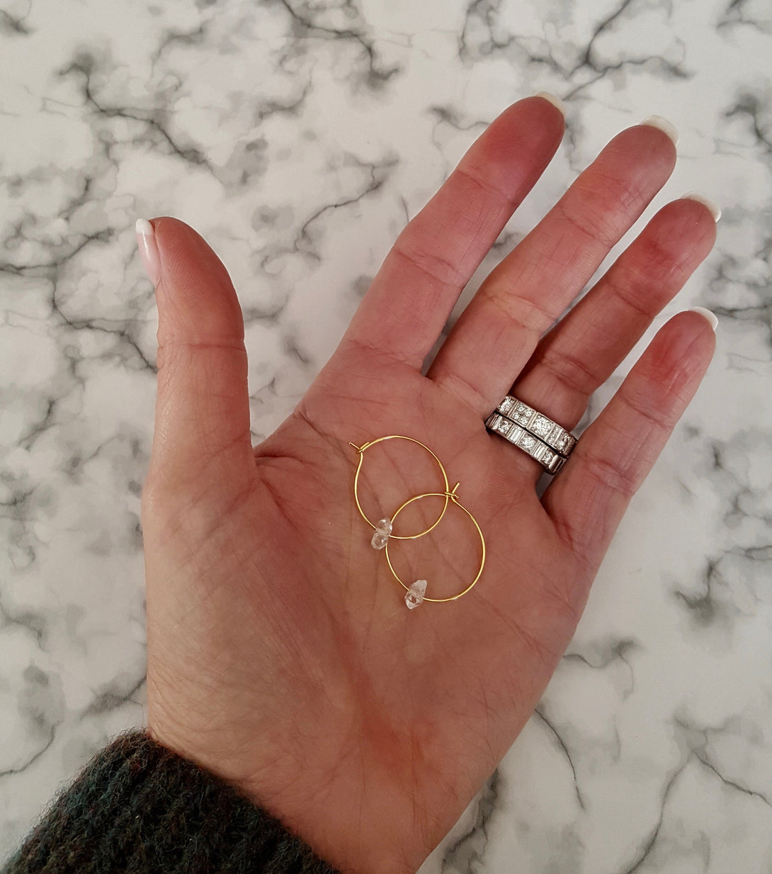 Gold Herkimer Diamond Hoops, April Birthstone Jewellery