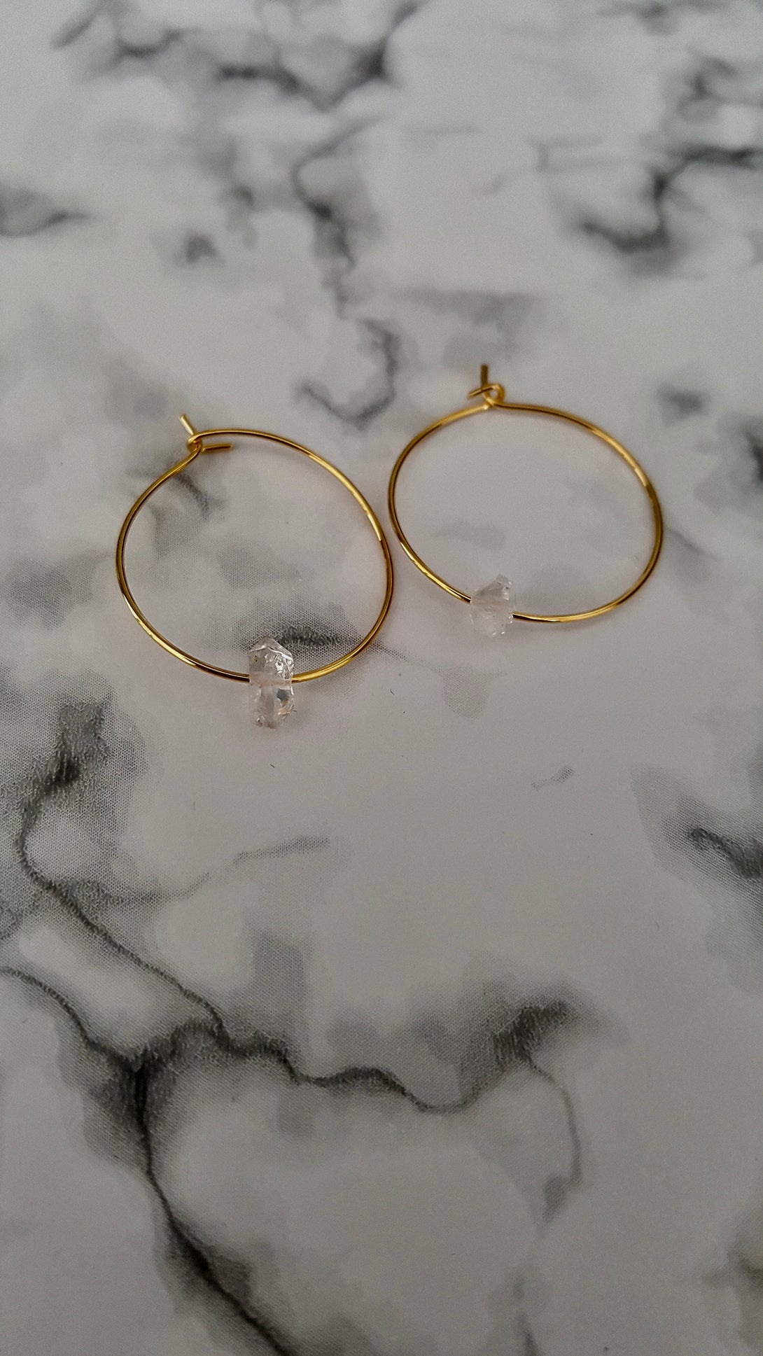 Gold Herkimer Diamond Hoops, April Birthstone Jewellery