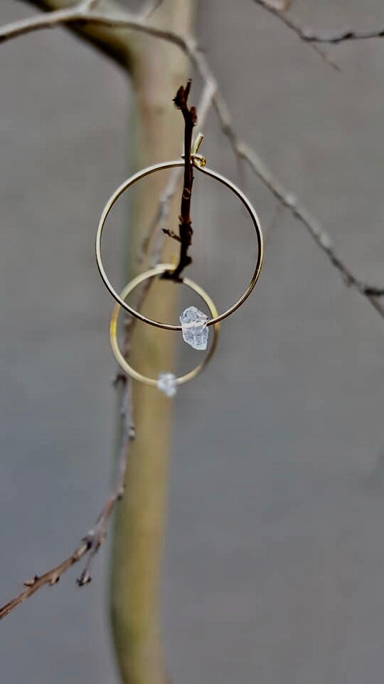 Gold Herkimer Diamond Hoops, April Birthstone Jewellery