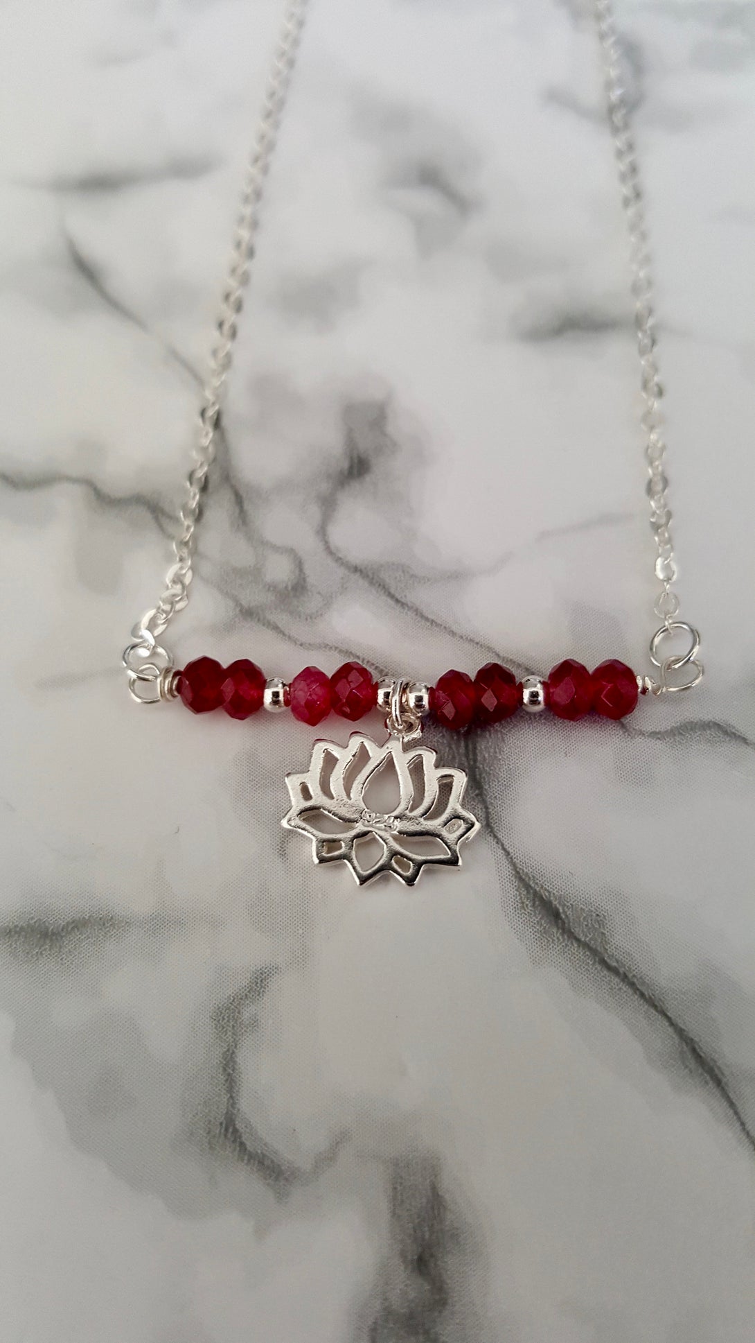 Ruby Necklace, Symbolic Lotus And Birthstone Jewellery