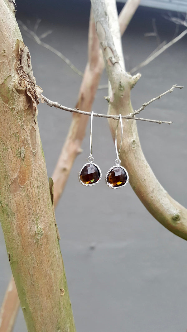 Chocolate Brown Austrian Crystal Drop Earrings, Sterling Silver Drop Earrings