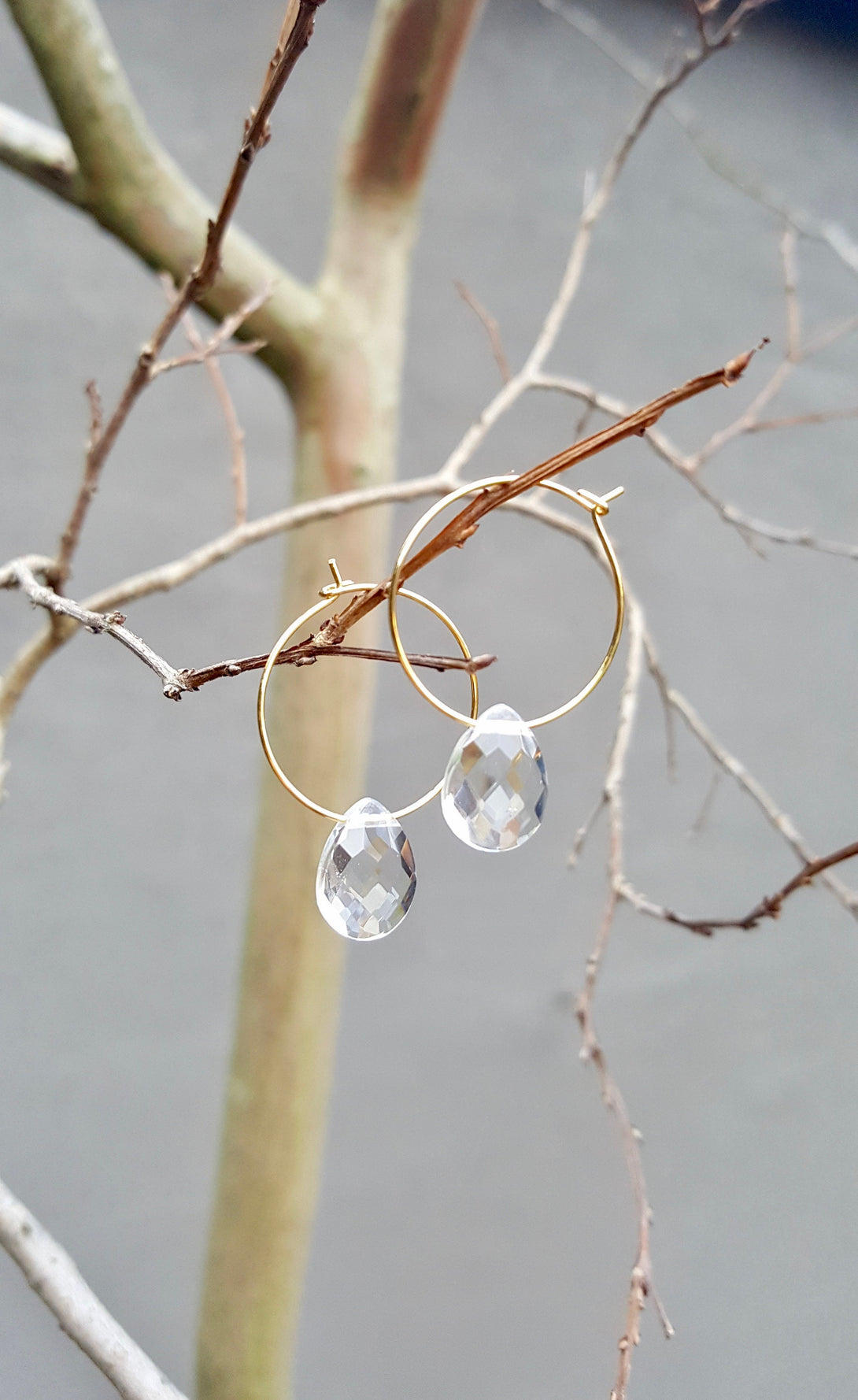 Clear Quartz Crystal Or Opal Hoop Earrings, April And October Birthstone Jewellery