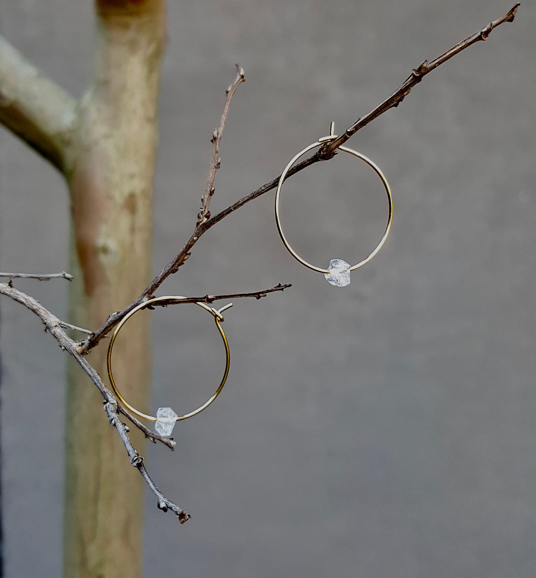 Gold Herkimer Diamond Hoops, April Birthstone Jewellery