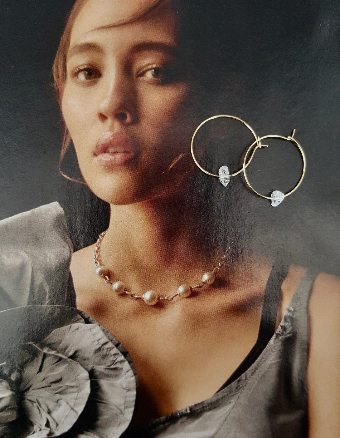 Gold Herkimer Diamond Hoops, April Birthstone Jewellery