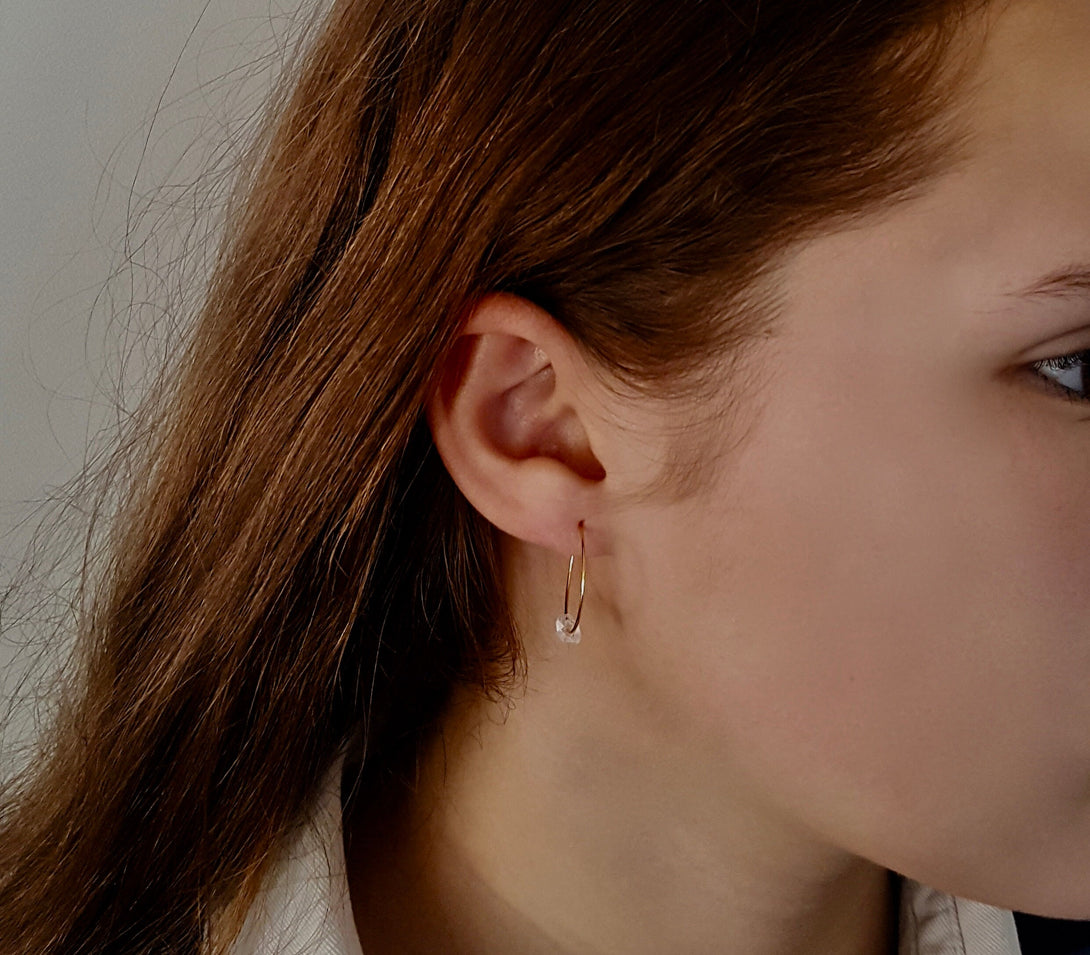 Gold Herkimer Diamond Hoops, April Birthstone Jewellery