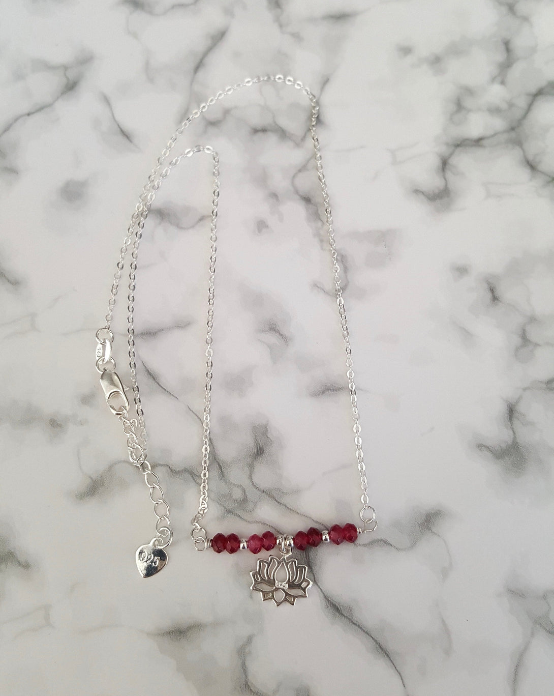 Ruby Necklace, Symbolic Lotus And Birthstone Jewellery