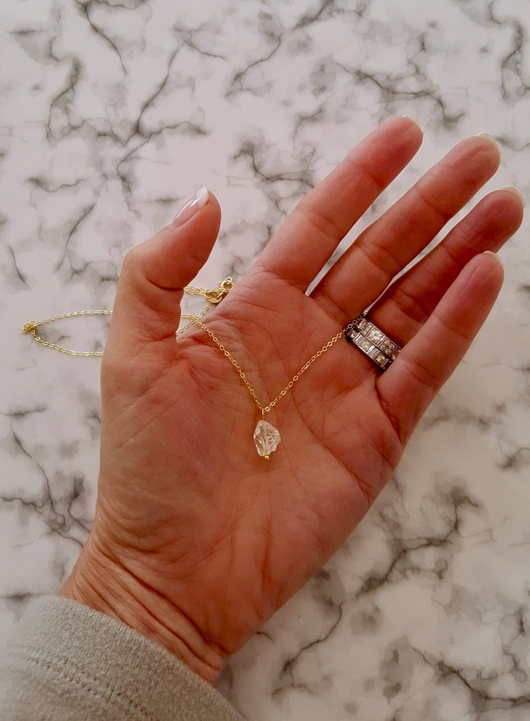 April Birthstone Jewellery, Gold Herkimer Diamond Necklace